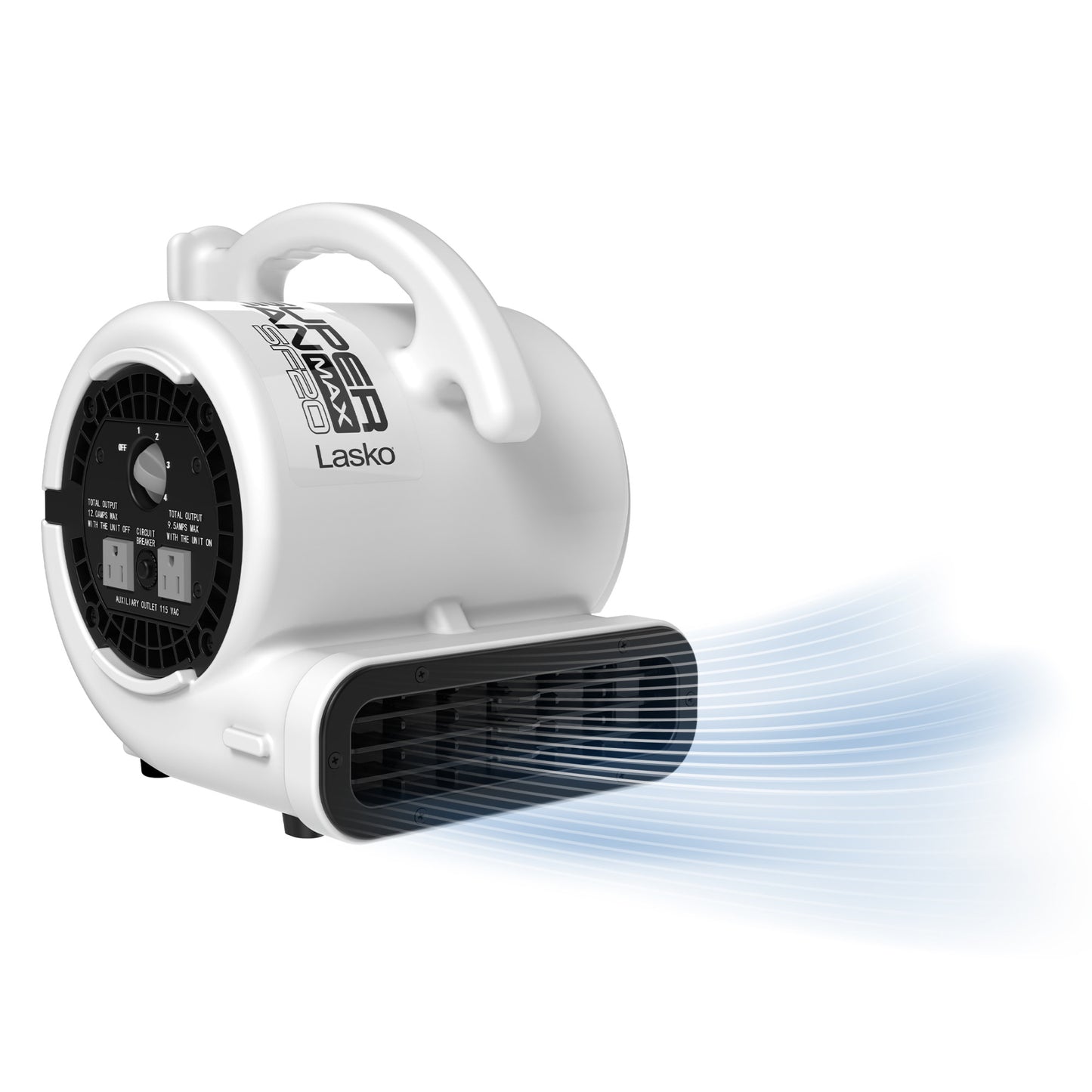 Lasko Super Fan Max 13" Air Mover Fan: 4-Speed, High Velocity, 2 Outlets, White