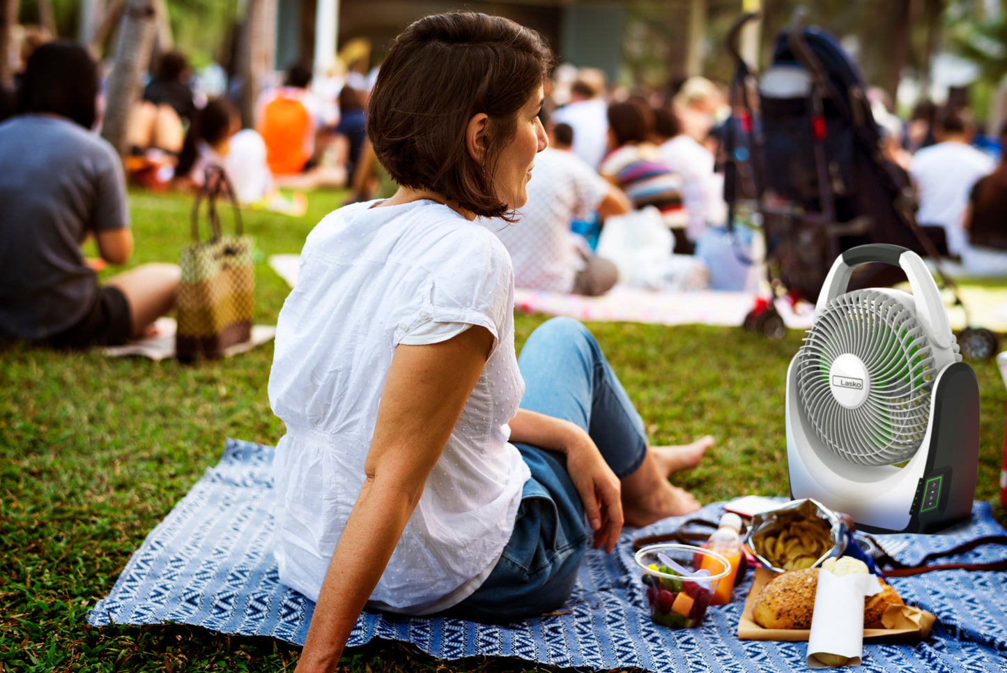 Lasko 17" 5-Speed Portable Battery Fan with 18V Lithium Ion Battery and Adapter, RB200, White