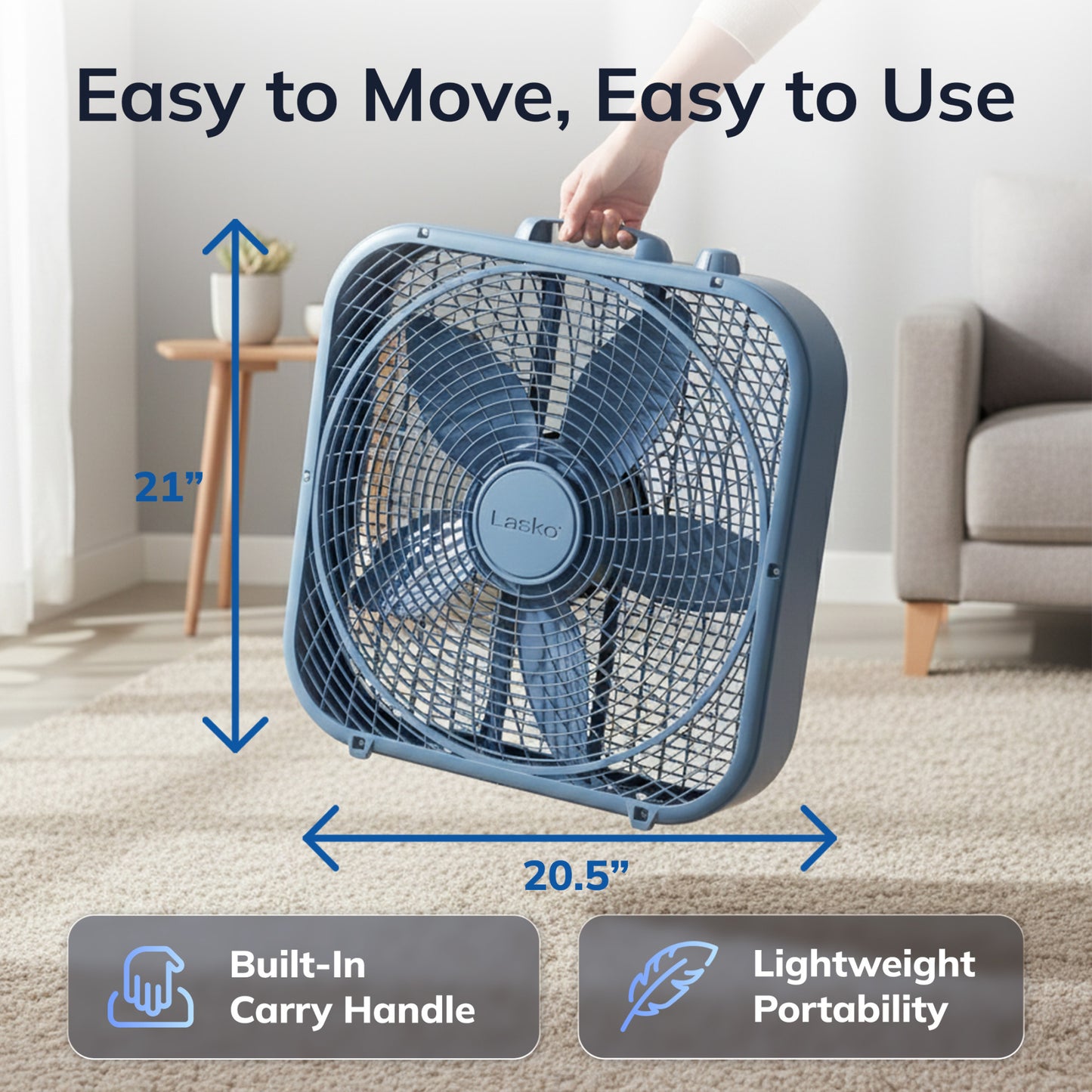 Lasko WindRing® 20" Box Fan (3-speed, manual, laguna blue)