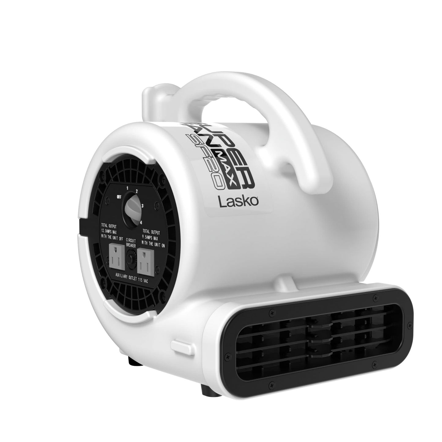 Lasko Super Fan Max 13" Air Mover Fan: 4-Speed, High Velocity, 2 Outlets, White