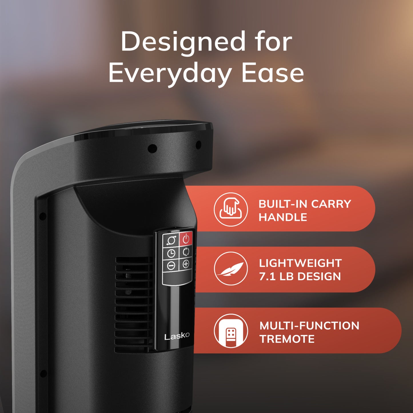 Lasko 22 in. 1500W Ceramic Tower Space Heater with Digital Display and Remote Control, CT22840, Black