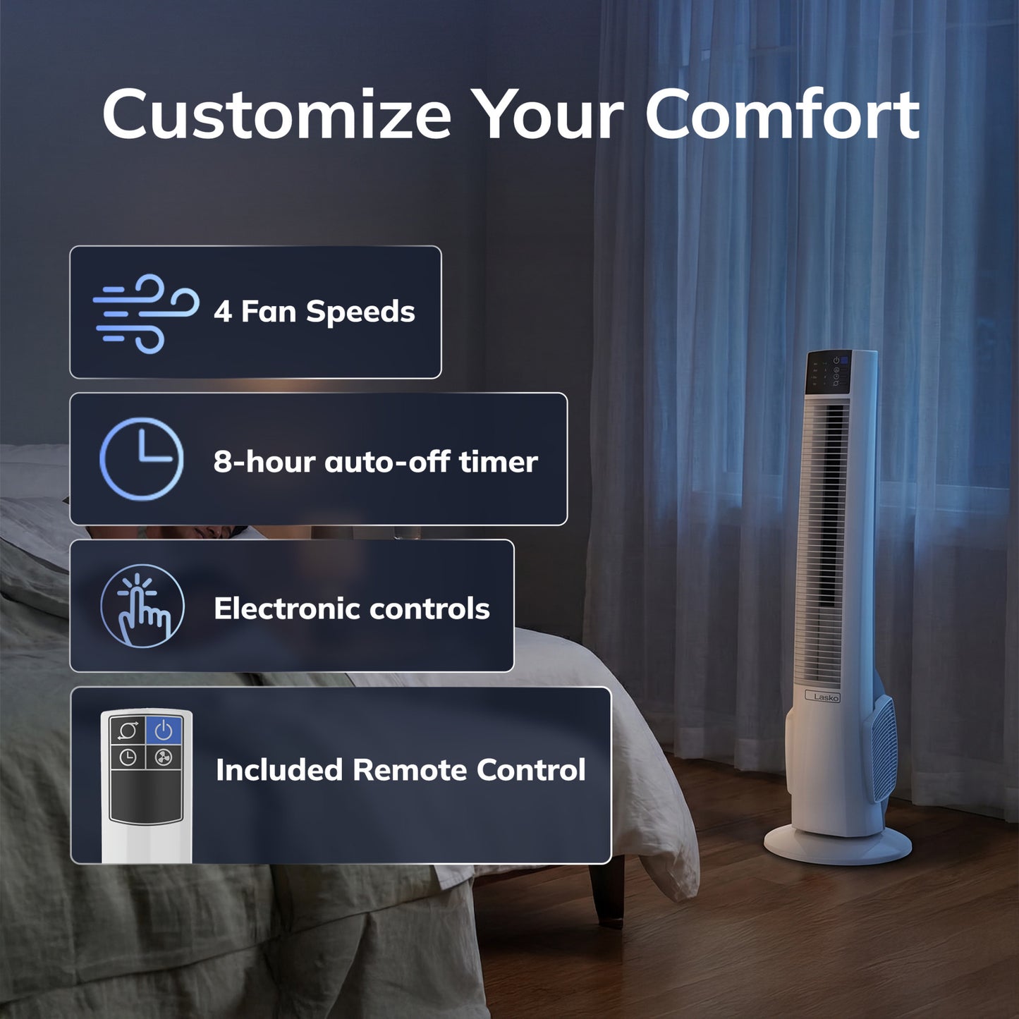 Lasko 38" Hybrid Tower Fan: Oscillating, 4-Speed, Remote, Timer, White