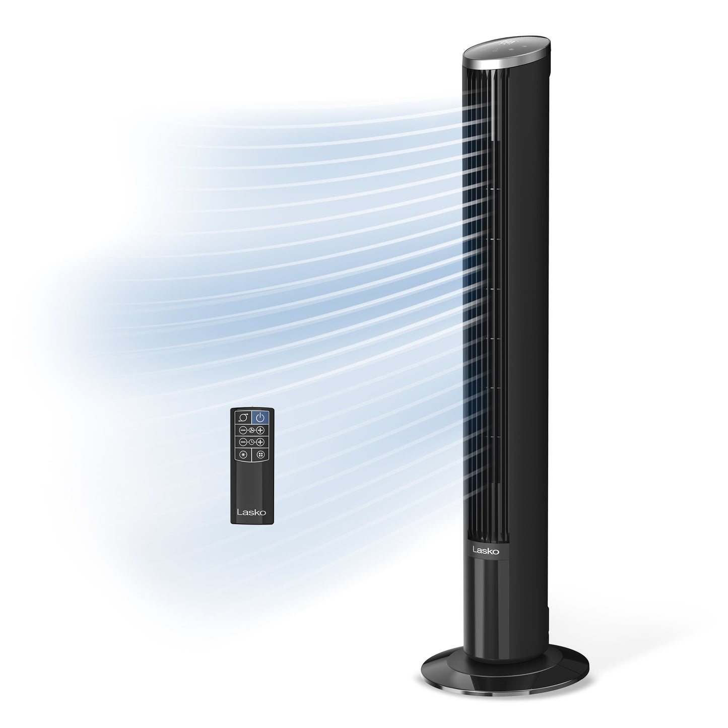 Lasko WhisperForce™ DC 42" Tower Fan (12-speed, remote, black/silver)