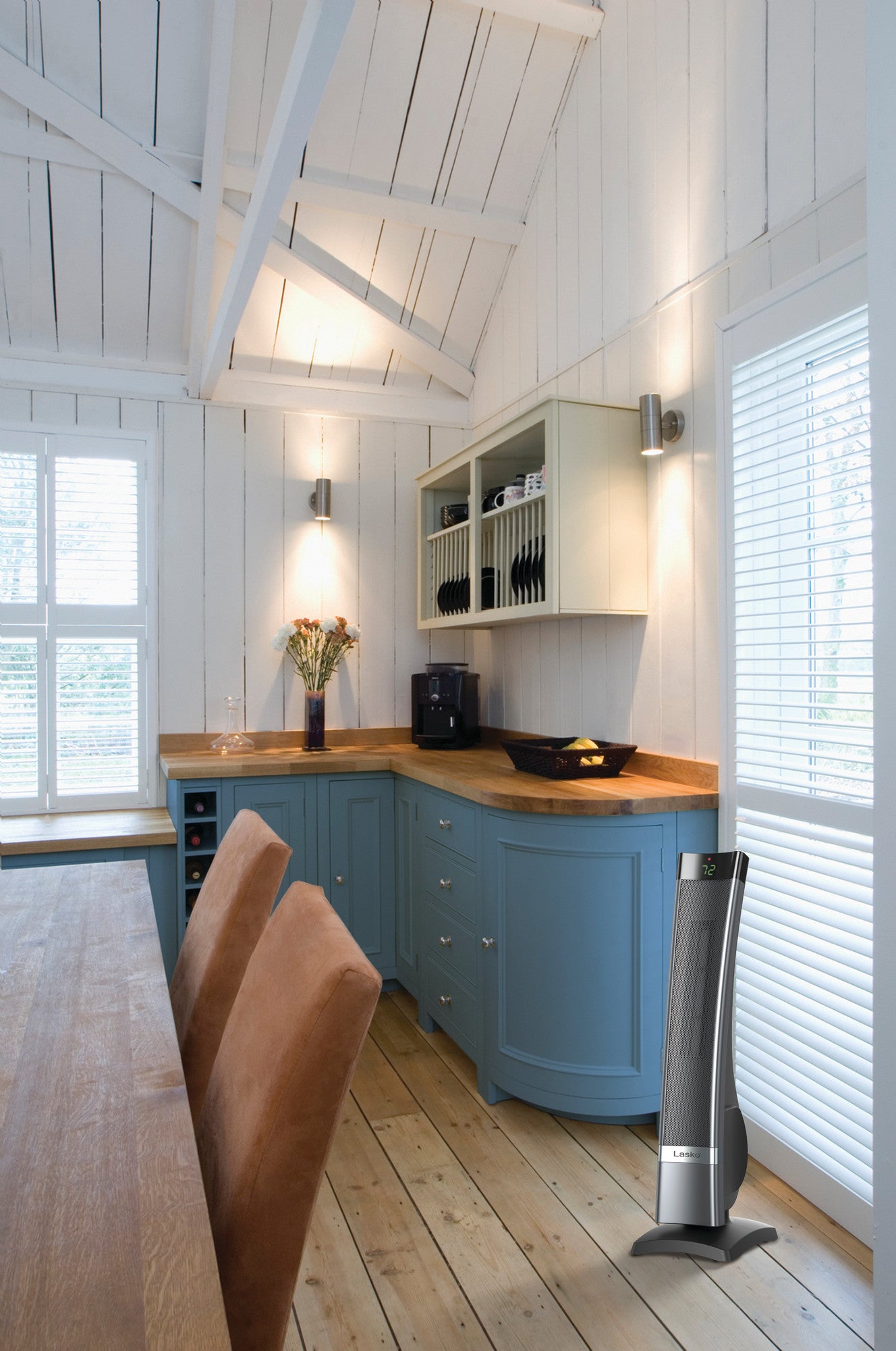 Lasko 1500W Ceramic Tower Space Heater with Timer and Remote Control, CT30711, Silver