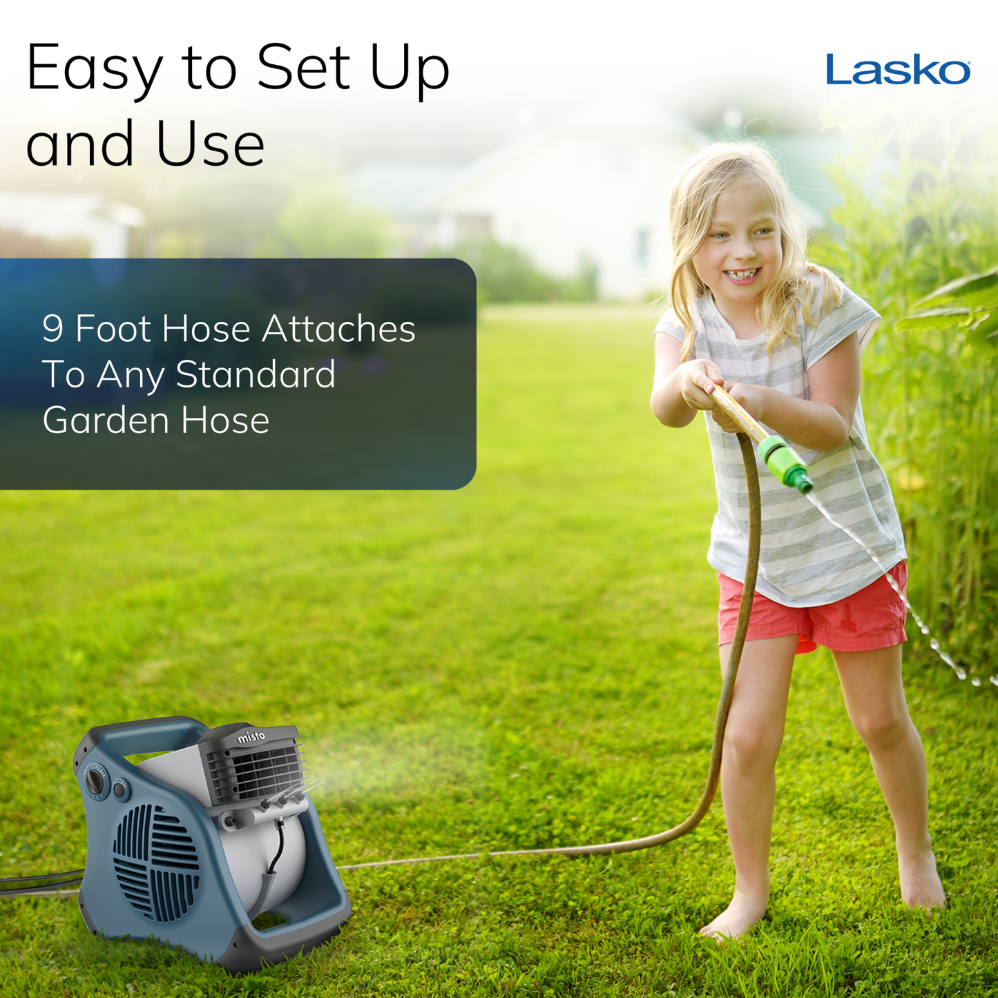 Lasko 15" Pivoting Misto Outdoor Misting Fan with GFCI Cord and 3 Speeds, 7054, Blue