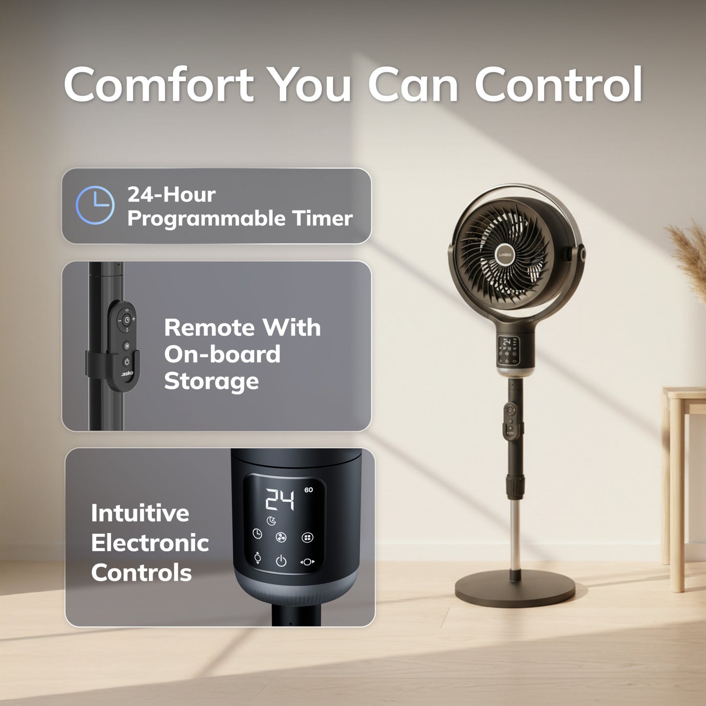 Lasko APDC302 Whirlwind Orbital Motion 24-Speed Pedestal Fan with Remote: Black