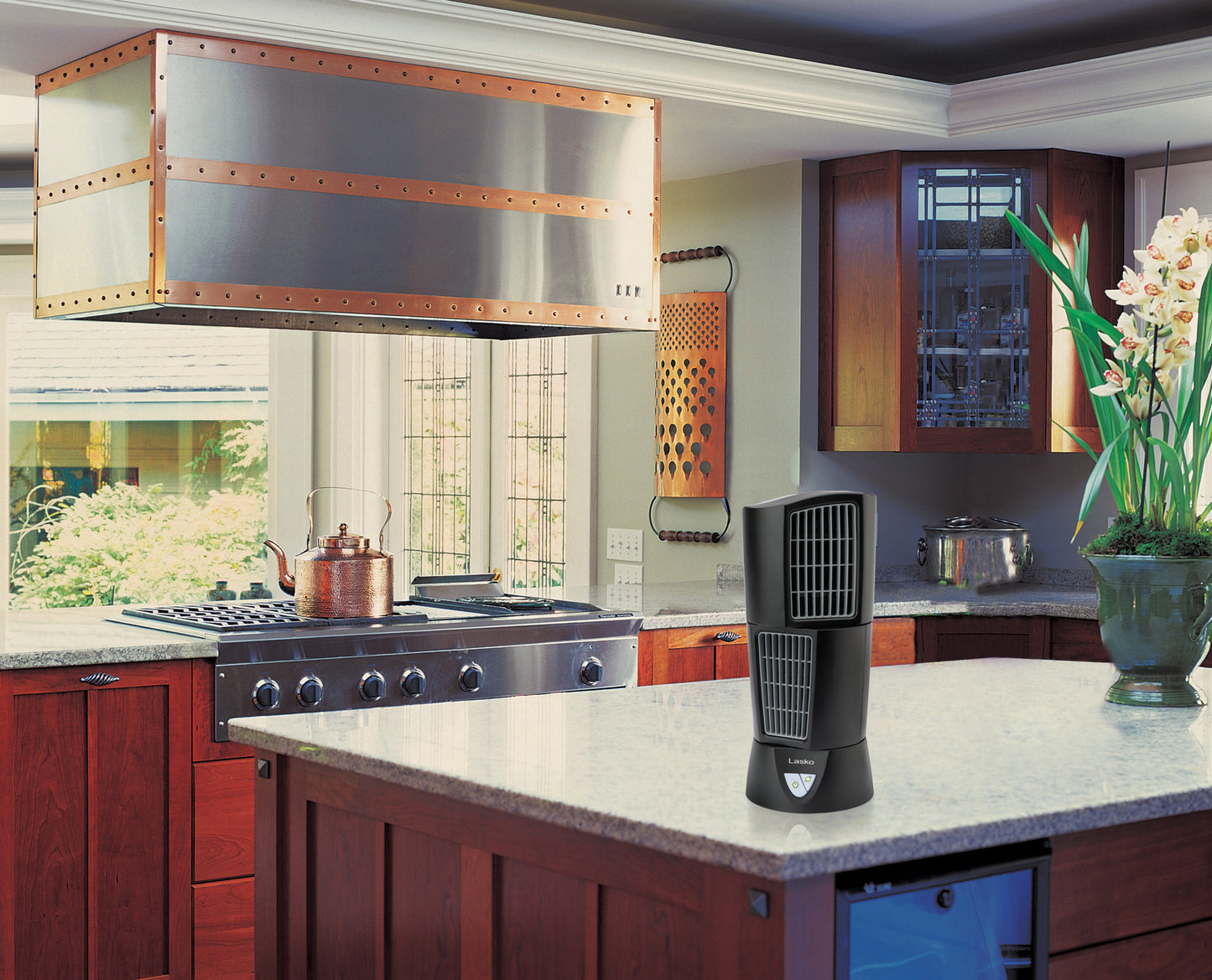 Lasko 14" Desktop Wind Tower 3-Speed Oscillating Table Fan, 4916, Black