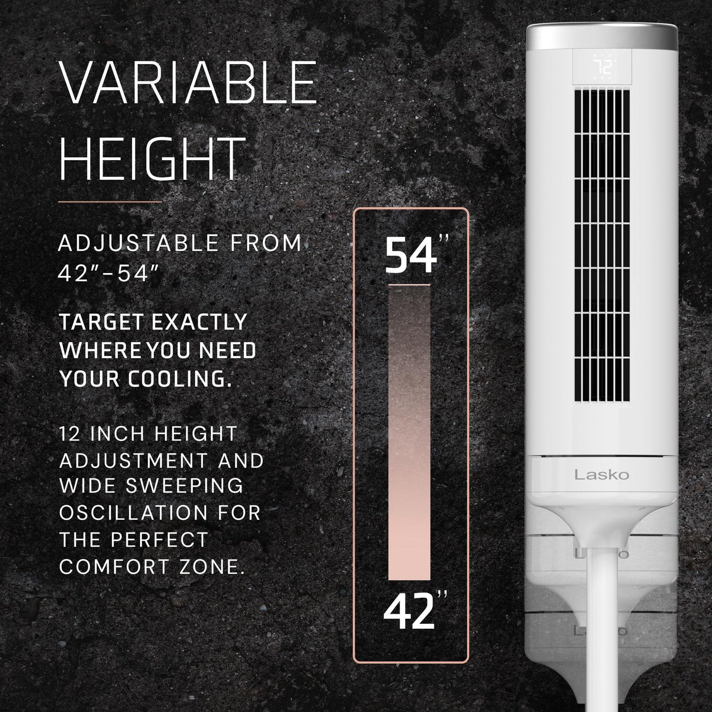 Lasko Elevation 54" DC Pedestal Tower Fan: Oscillating, 8-Speed, Remote, White