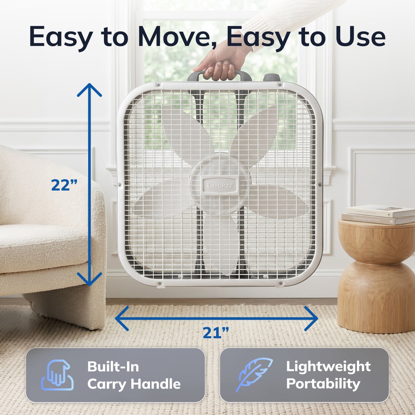 Lasko 20" Box Fan: 3-Speed, Weather-Resistant Motor, White