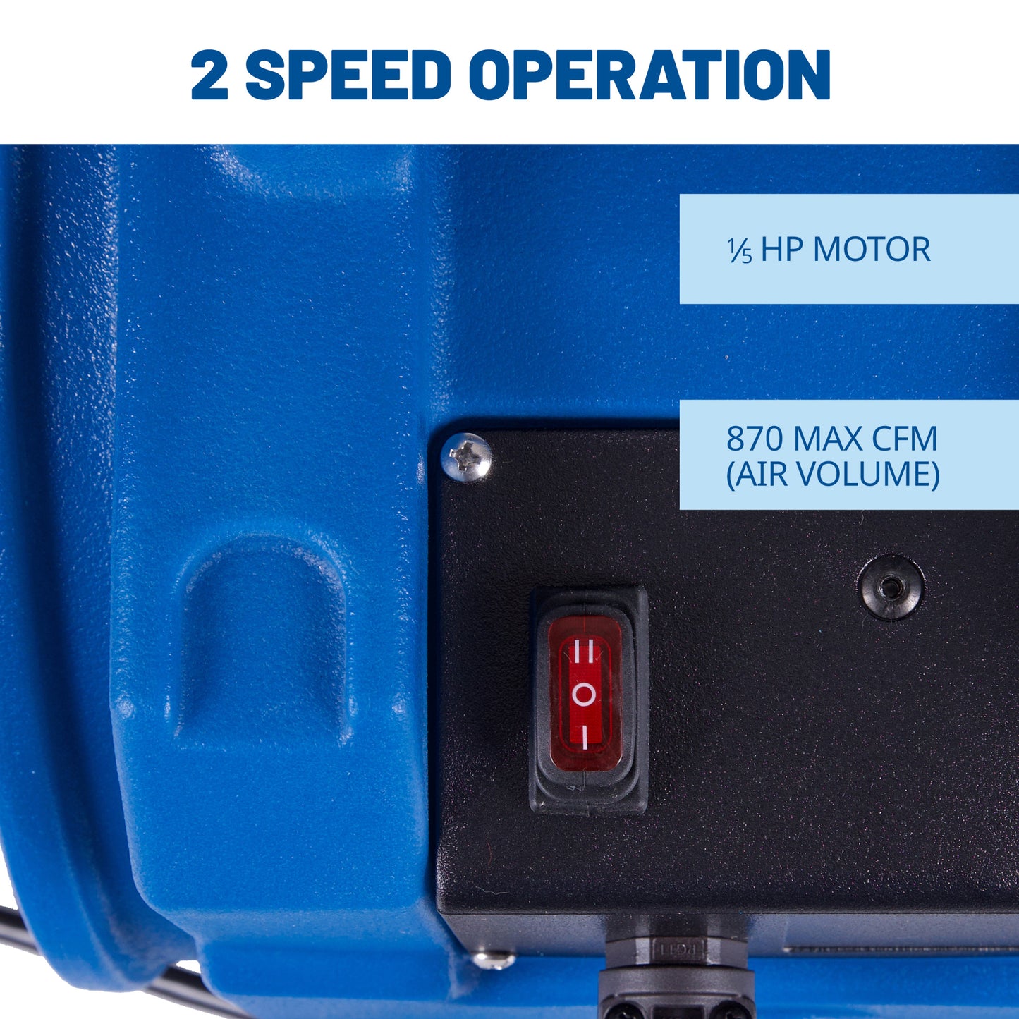 BlueDri 1/5 HP Axial Air Mover Blower Fan: 870 CFM, 2-speed, blue