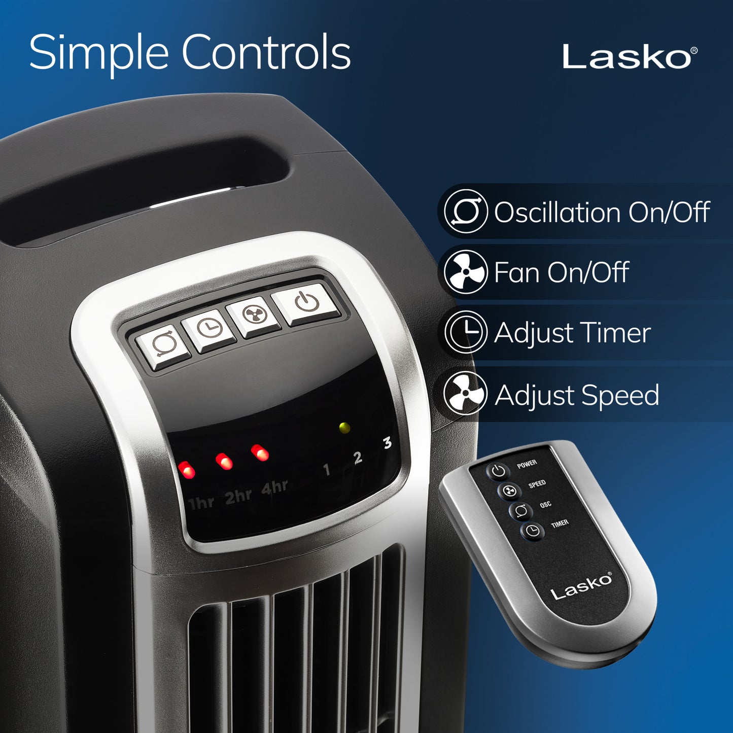 Lasko 36" 3-Speed Oscillating Tower Fan with Remote Control and Timer, 2511, Black