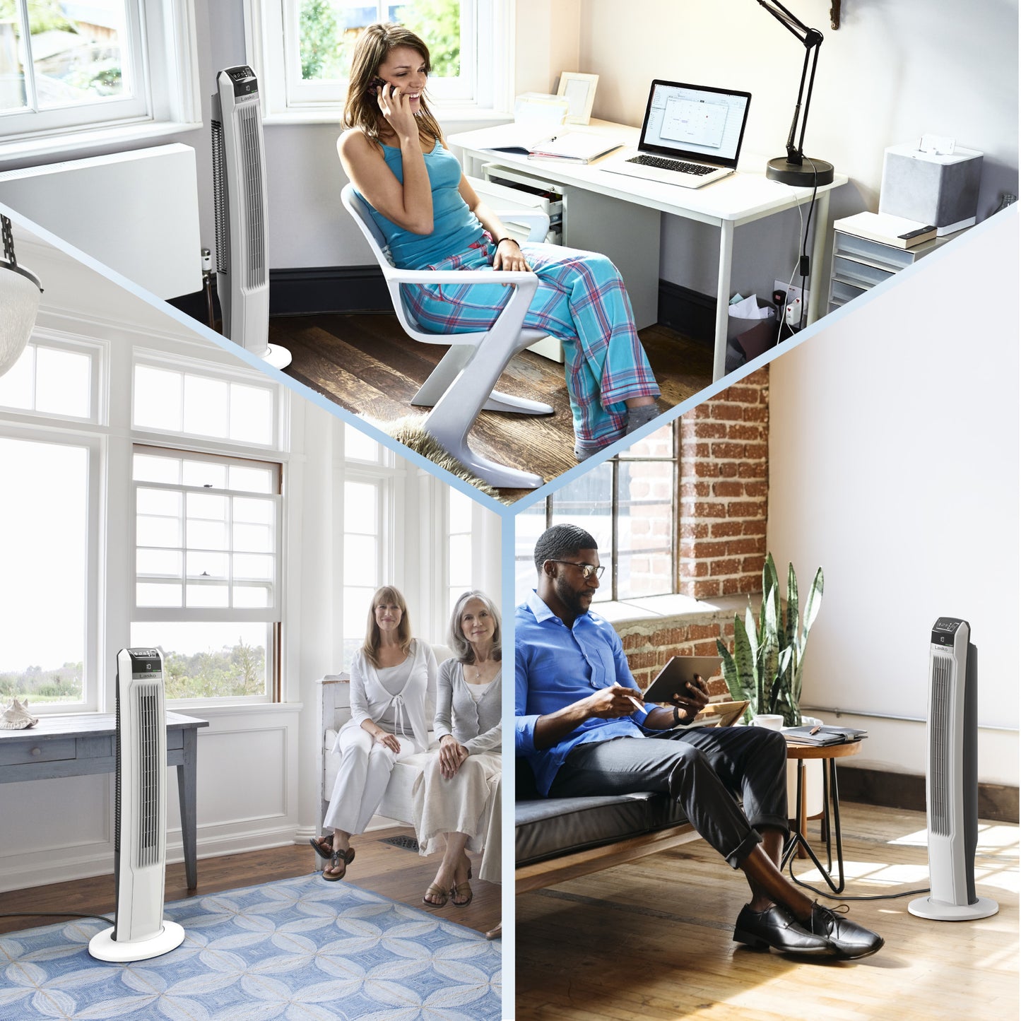 Lasko 42" 12-Speed EcoQuiet DC Motor Tower Fan with Remote Control, T42710, White