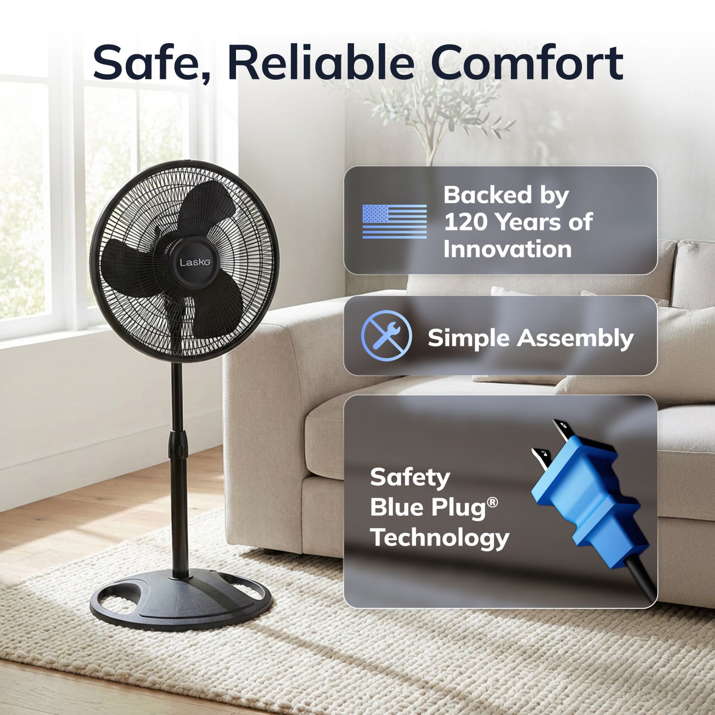 Lasko 16" Pedestal Fan: Oscillating, 3-Speed, Adjustable Height, Black