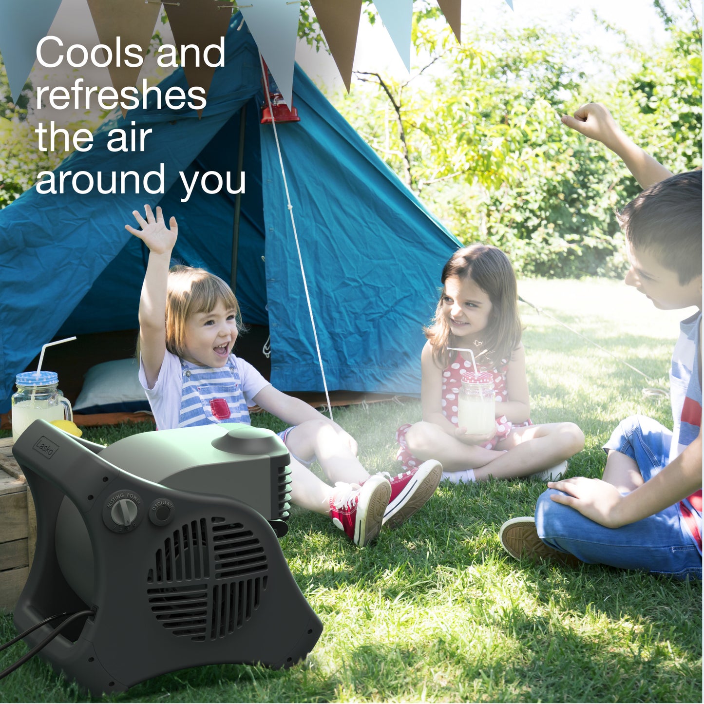 Lasko 15" Pivoting Misto Outdoor Misting Fan with GFCI Cord and 3 Speeds, 7050, Black