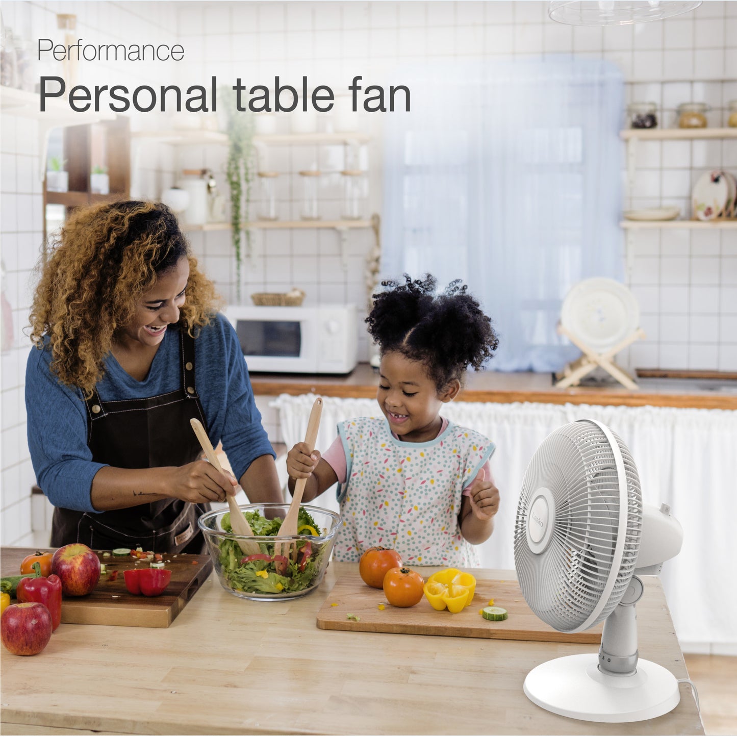 Lasko 12" Oscillating 3-Speed Personal Table Fan, D12225, White
