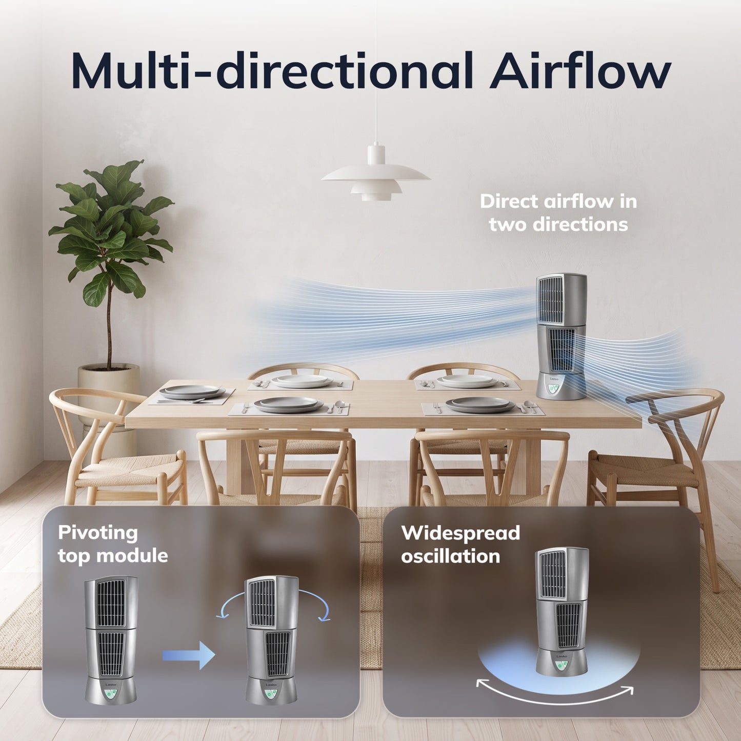 Lasko Wind Tower 14" Table Fan: Oscillating, 3-Speed, Pivoting, Gray