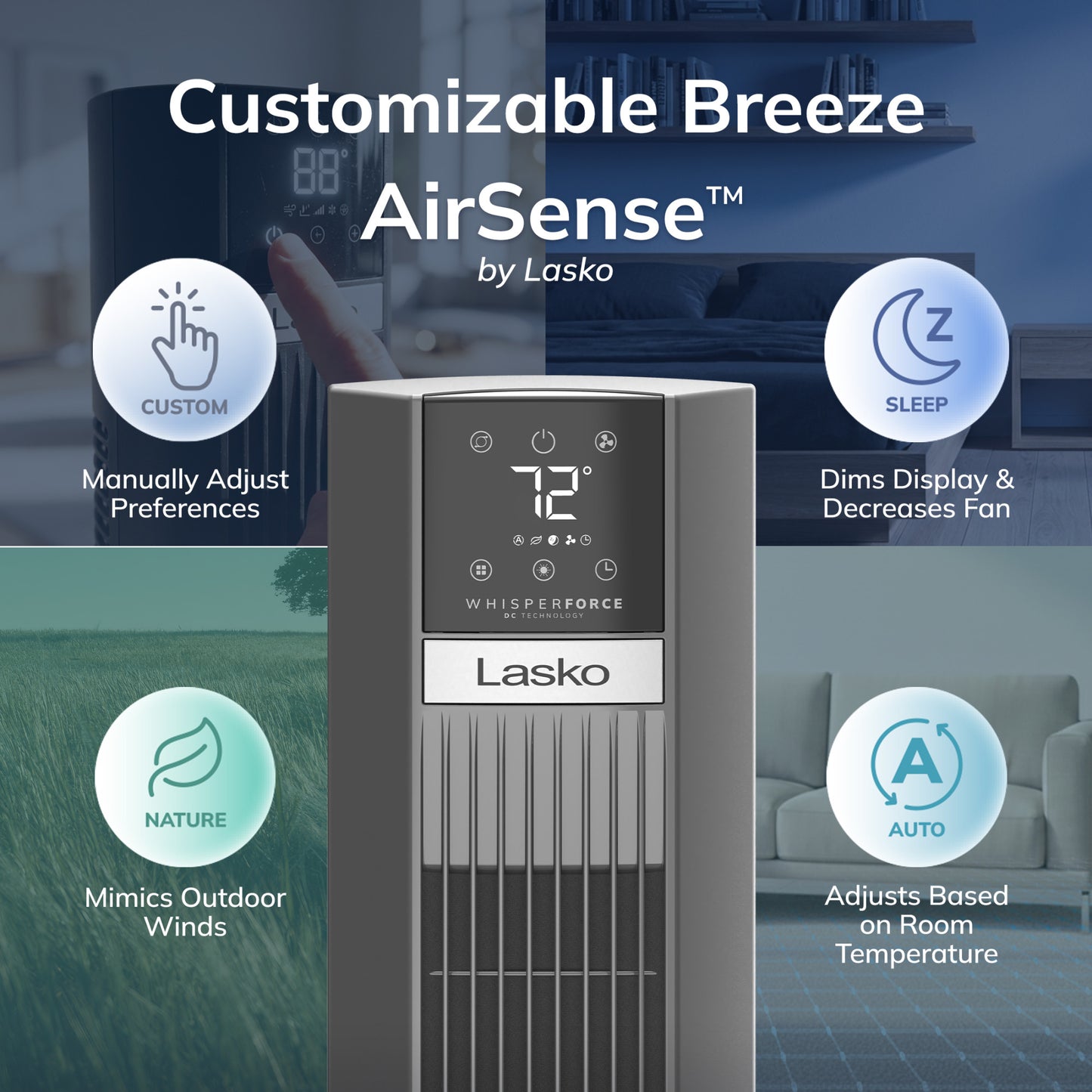 Lasko TDC48 WhisperForce™ DC 48" Tower Fan (12-speed, remote, gray)