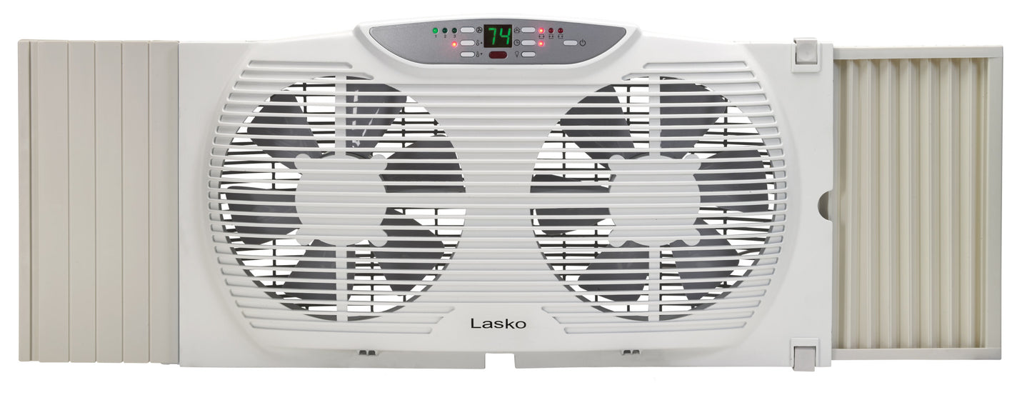 Lasko 3-Speed Electrically Reversible Twin Window Fan with Remote Control, W09550, White