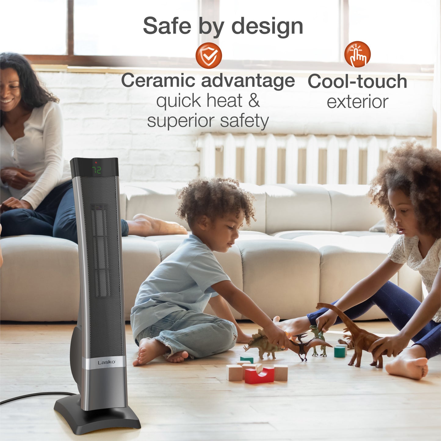 Lasko 1500W Ceramic Tower Space Heater with Timer and Remote Control, CT30711, Silver