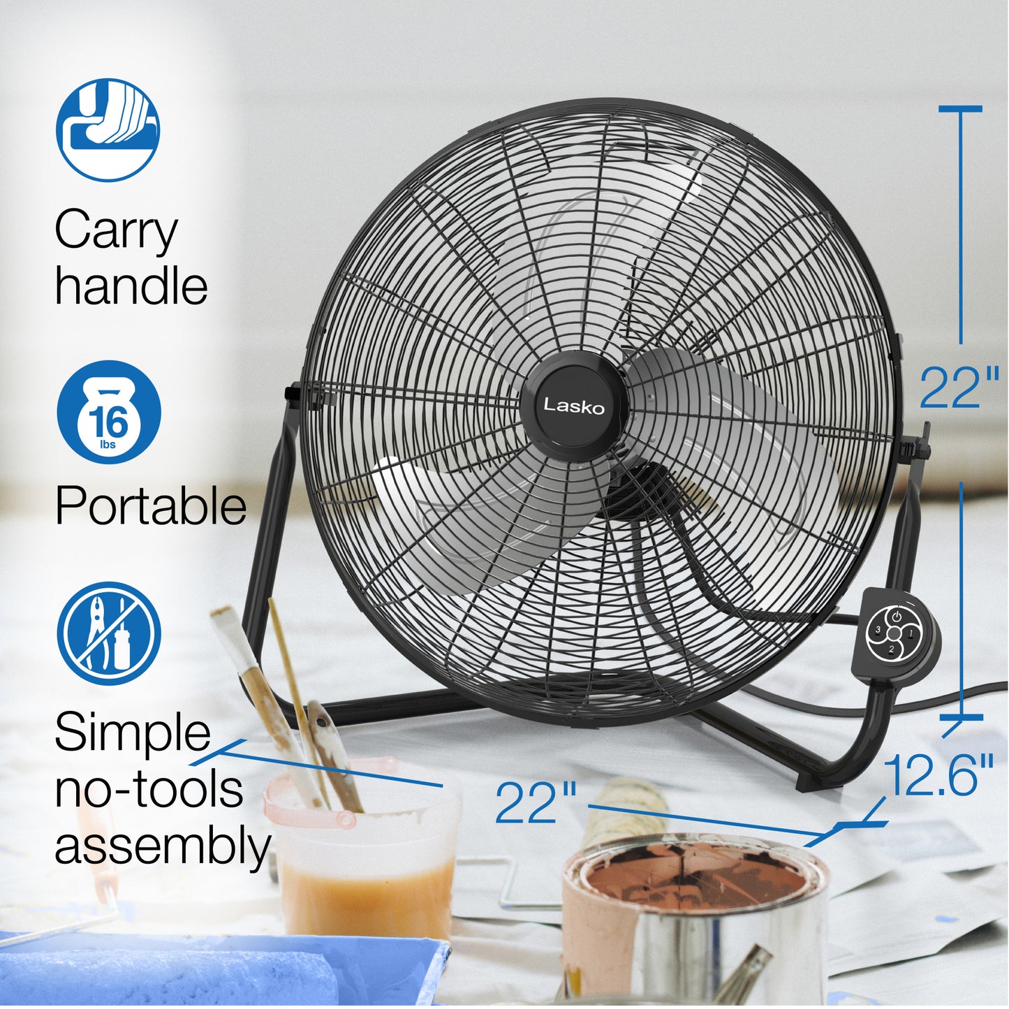 Lasko 20" High Velocity Commercial Floor or Wallmount fan with Remote Control, H20660, Black