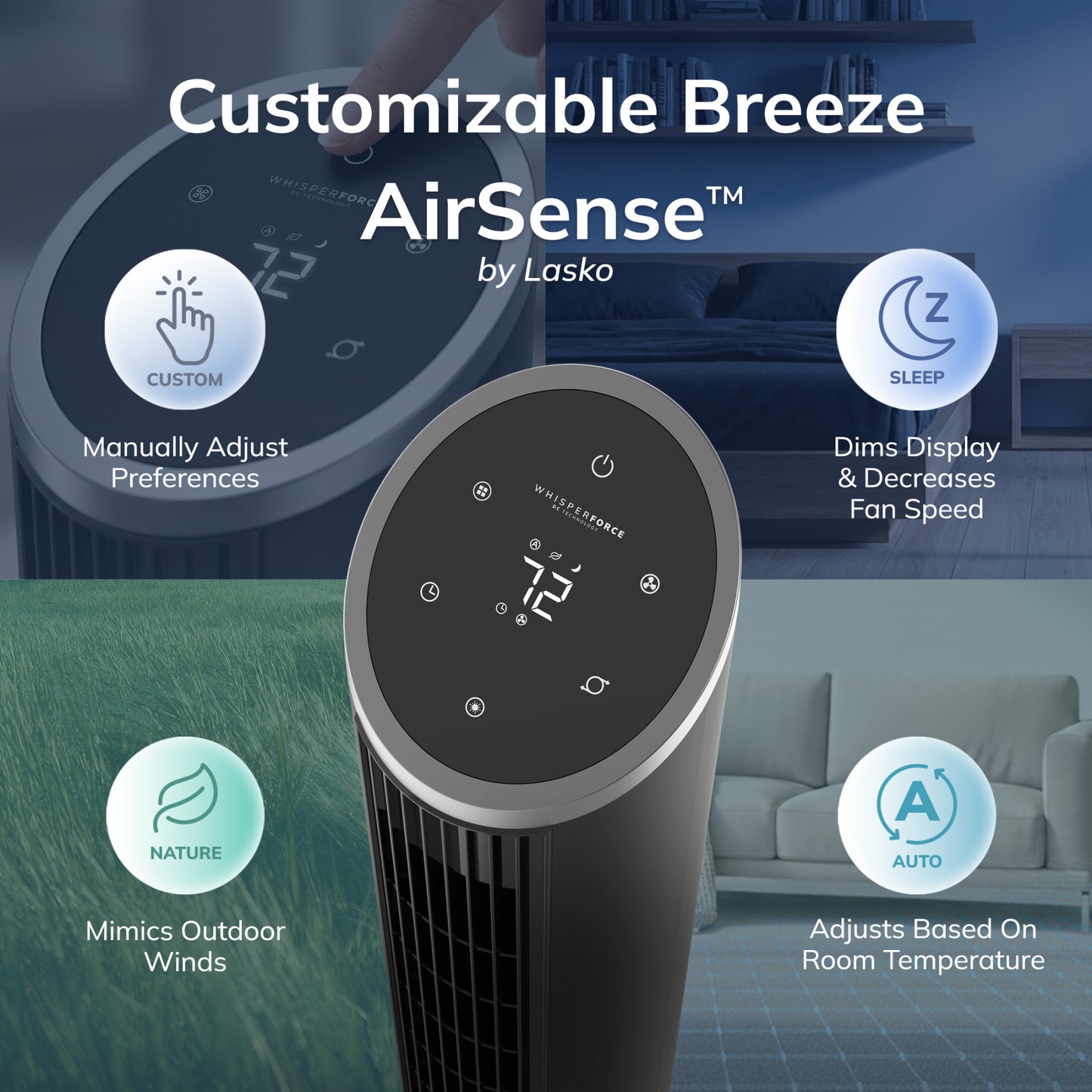 Lasko WhisperForce™ DC 36" Tower Fan (12-speed, remote, timer, air filtration, black)