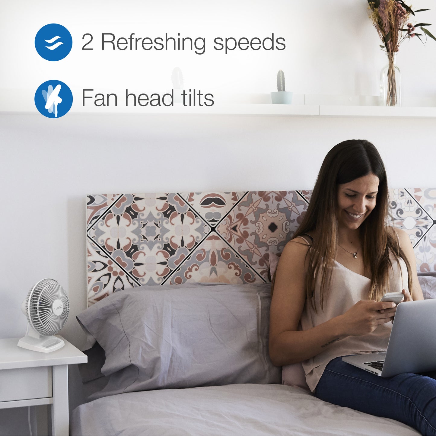 Lasko 6" 2-Speed Personal Table Fan with Storage Tray, 2002W, White