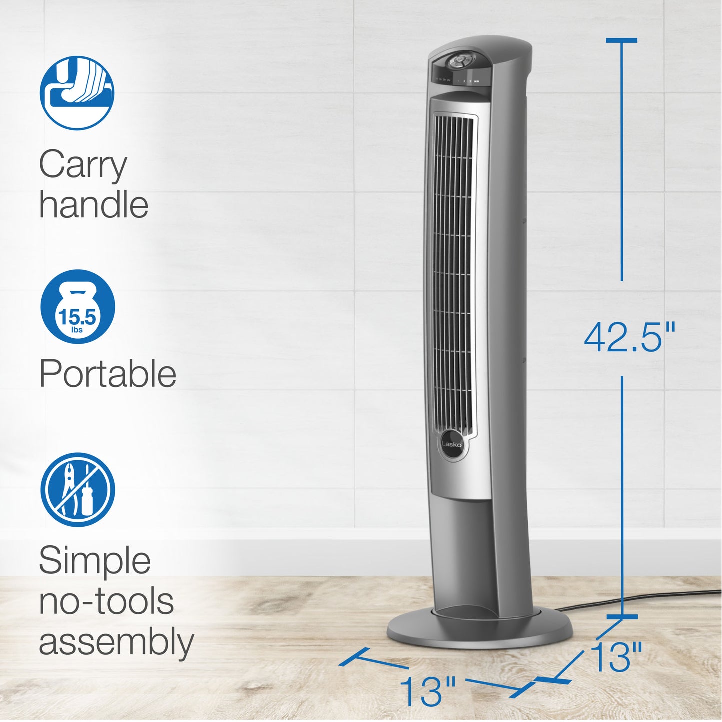 Lasko 42" Wind Curve Tower Fan with Ionizer and Remote, 2551, Silver
