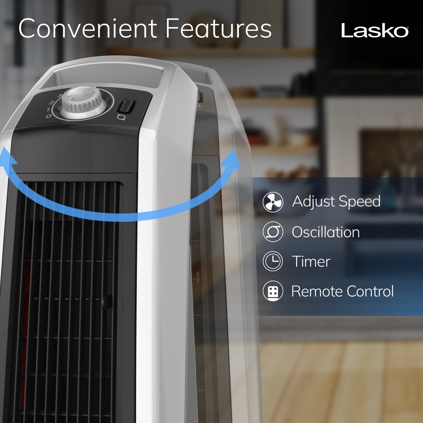 Lasko Oscillating High Velocity Tower Fan with 3 Speeds, U35105, Gray/Black