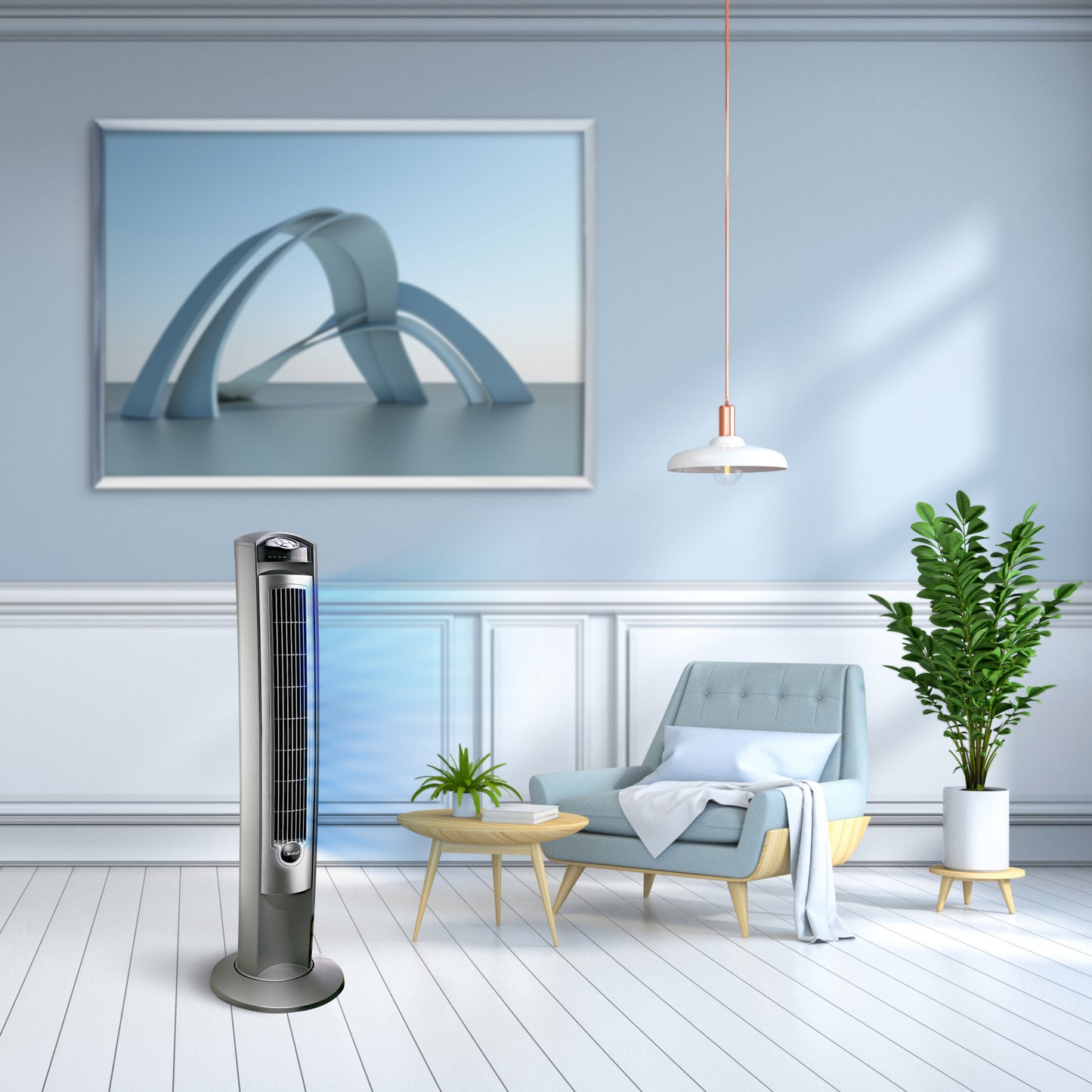 Lasko 42" Wind Curve Oscillating Tower Fan with Nighttime Setting and Remote, T42951, Silver