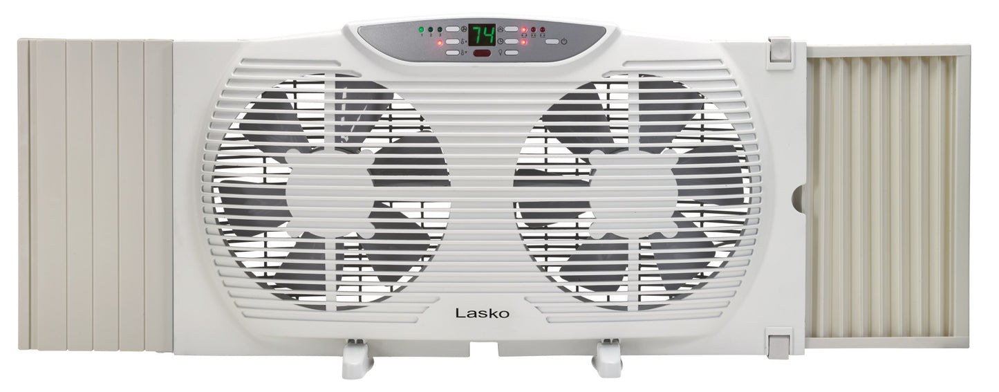Lasko 3-Speed Electrically Reversible Twin Window Fan with Remote Control, W09550, White