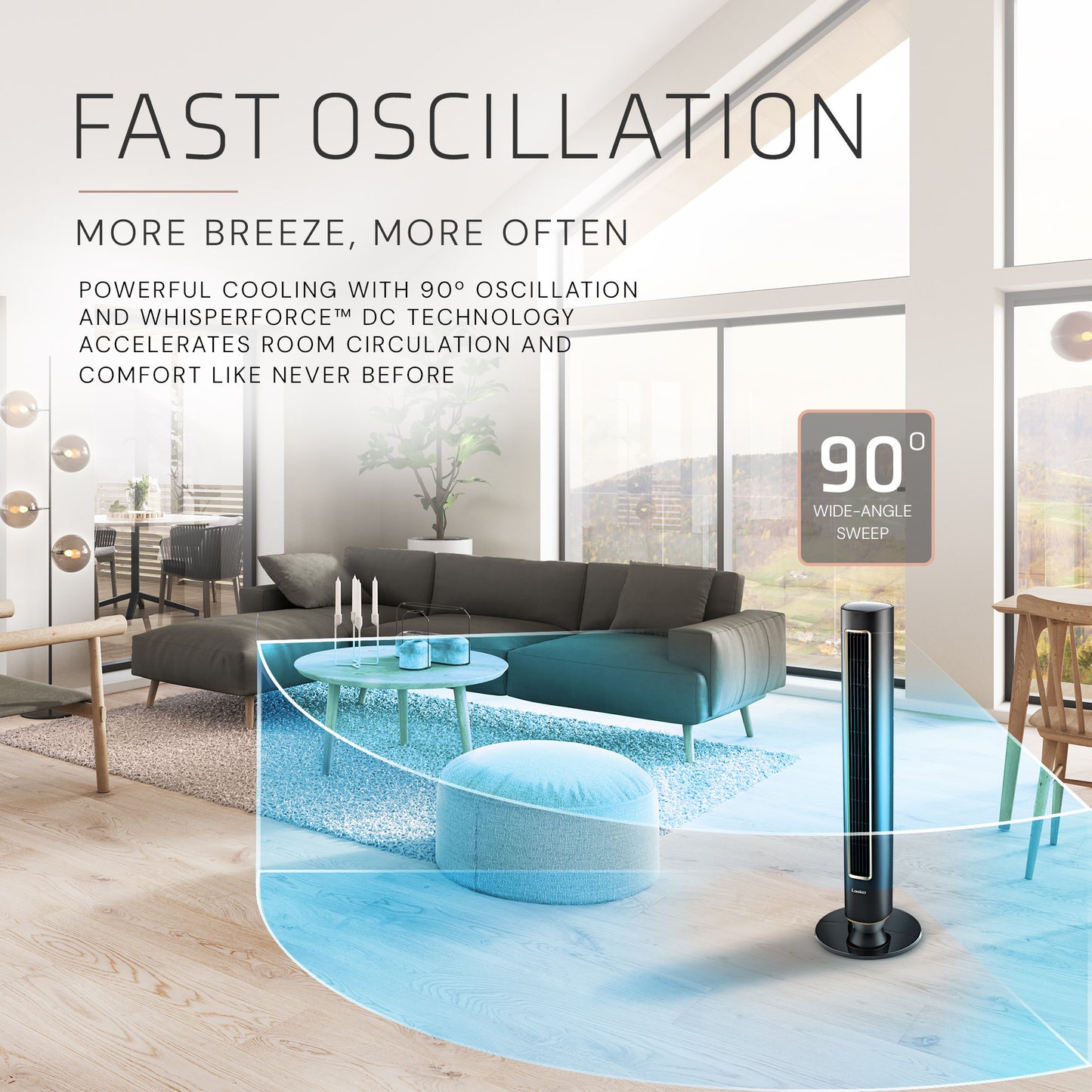 Lasko Summit Pinnacle DST100 40" Oscillating DC Motor Tower Fan with Remote Control: Black