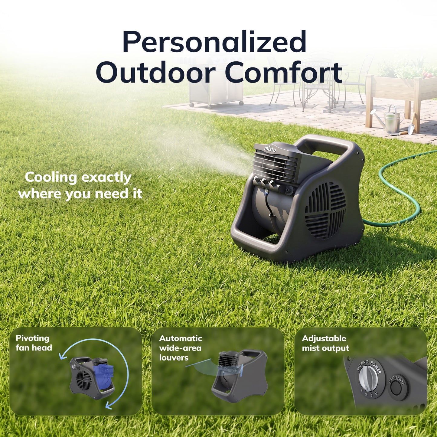 Lasko Misto 15" Outdoor Misting Fan: 3-Speed, Pivoting, Powered Louvers, Black