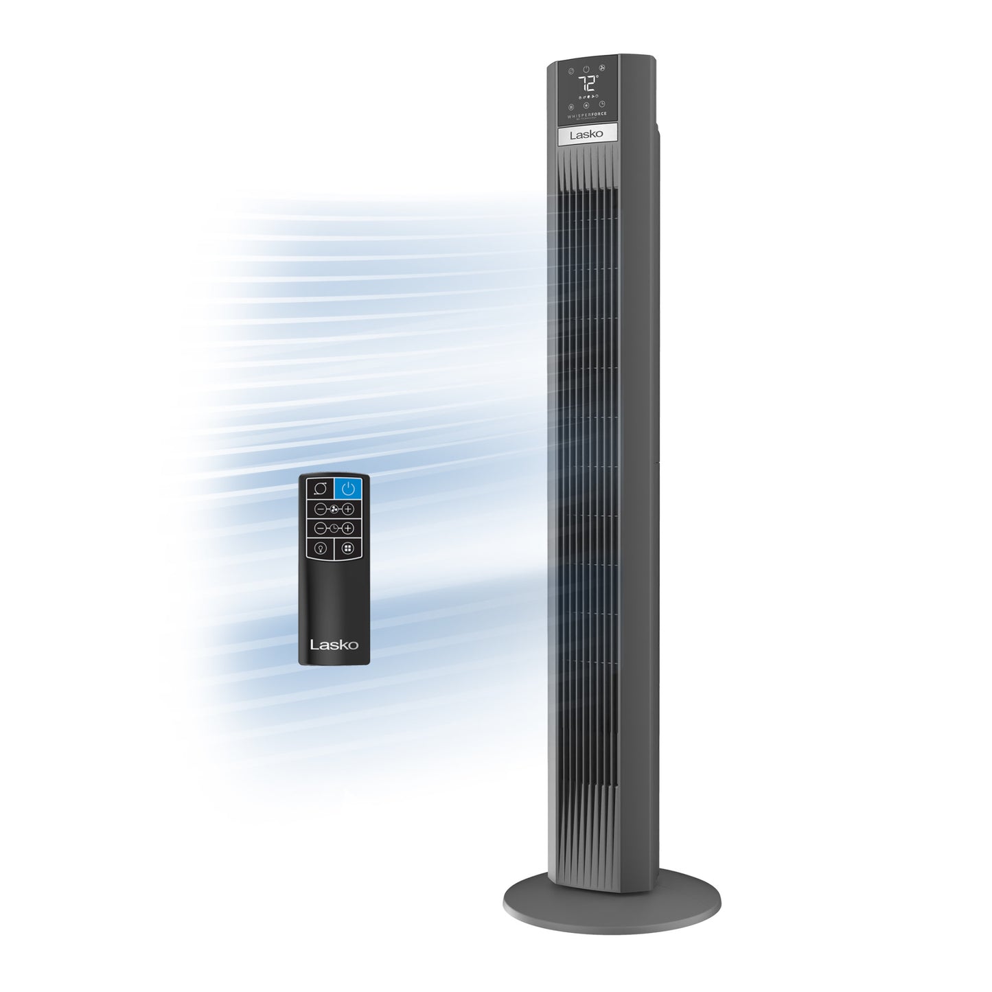 Lasko TDC48 WhisperForce™ DC 48" Tower Fan (12-speed, remote, gray)