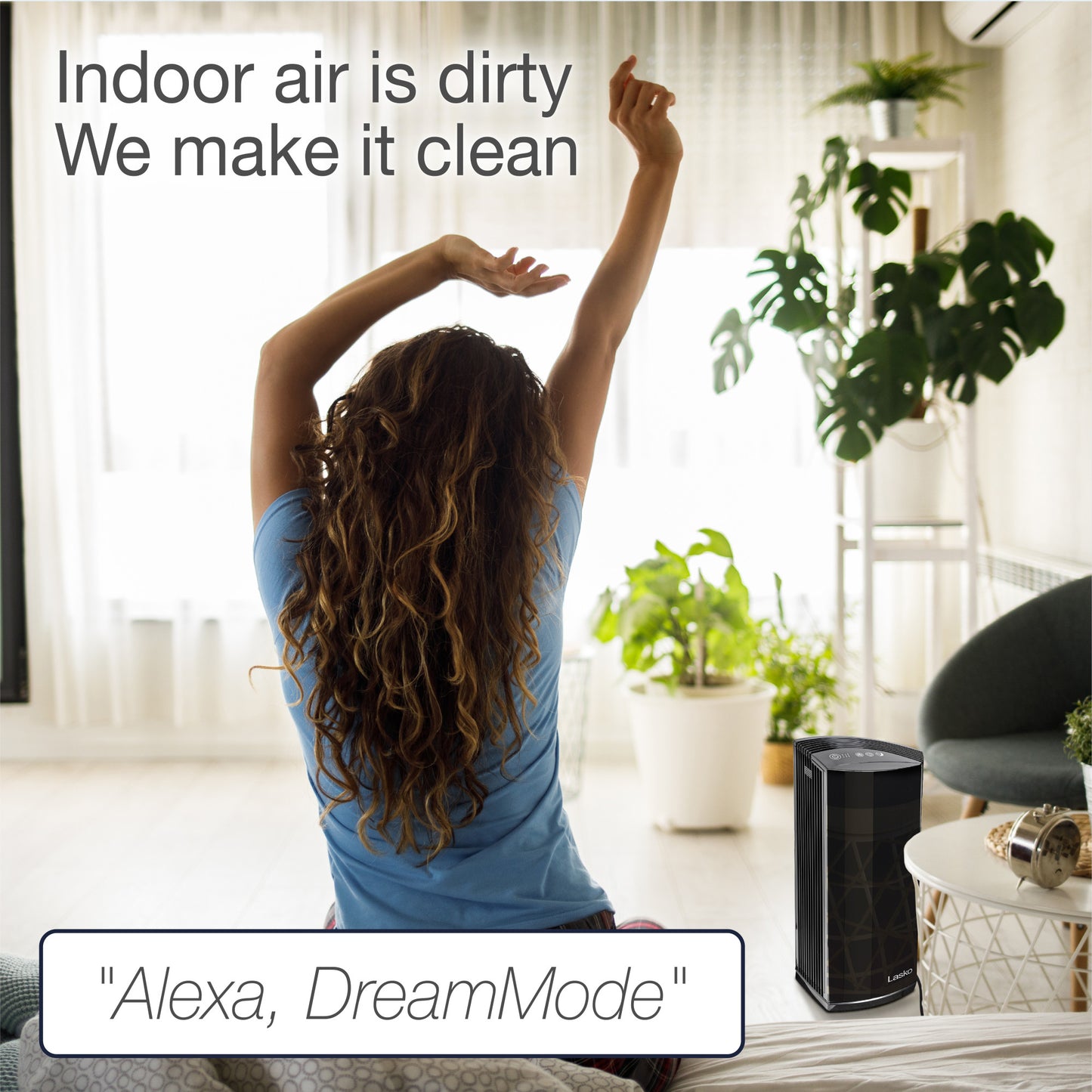 Lasko Smart Air Purifier with True HEPA Filter, Works with Alexa, LP450S, Black