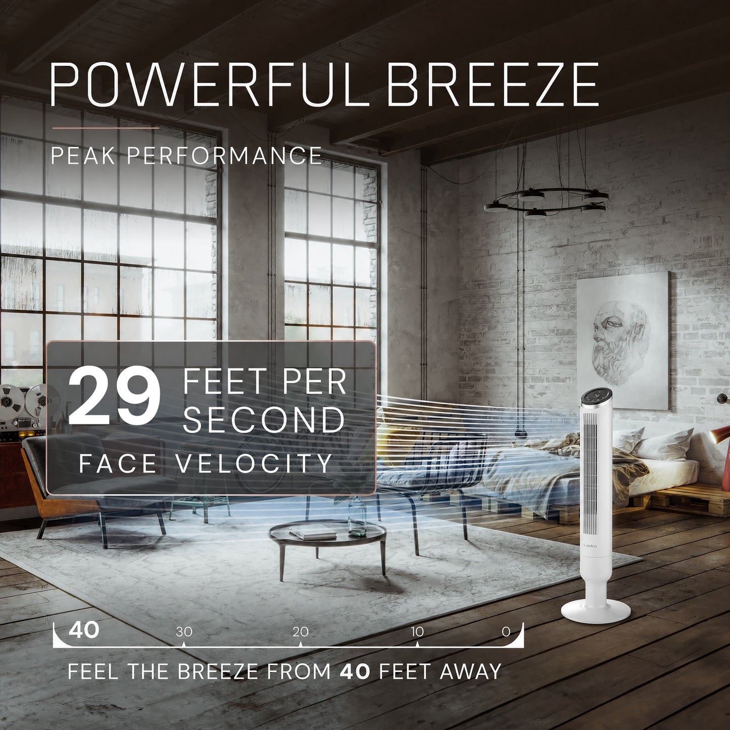 Lasko Apex 42" Tower Fan: Oscillating, 6-Speed, Remote, Timer, White