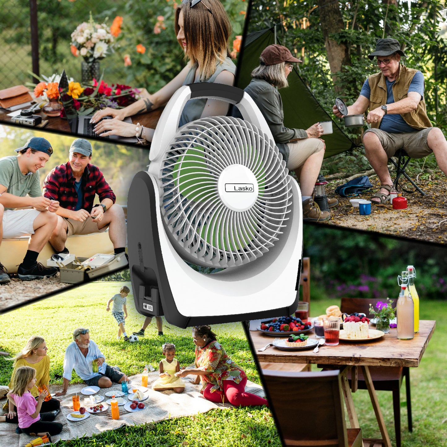 Lasko 17" 5-Speed Portable Battery Fan with 18V Lithium Ion Battery and Adapter, RB200, White