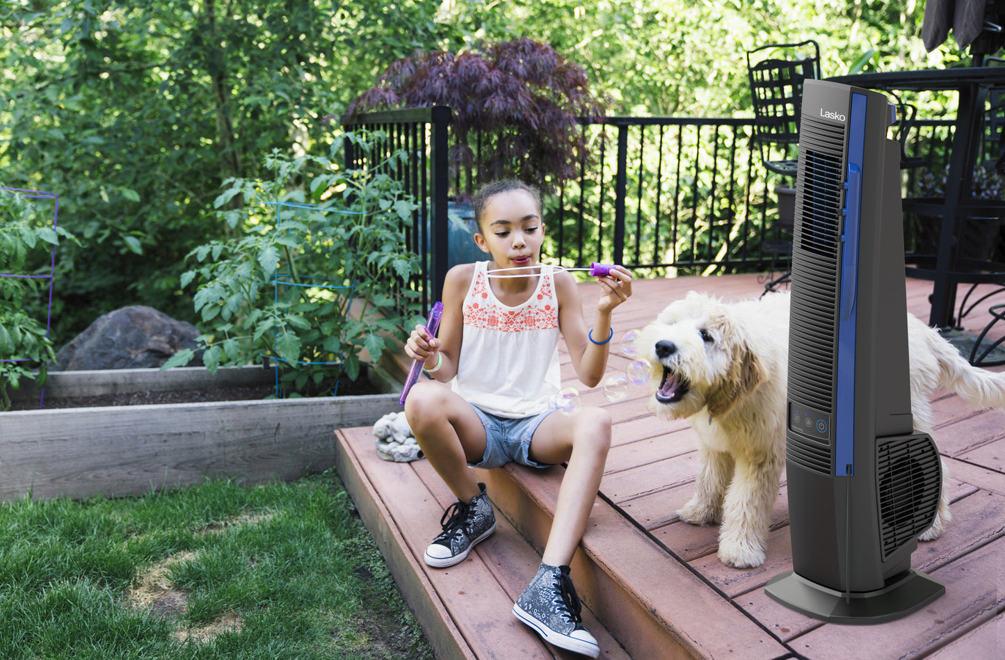 Lasko YF300 42" Misting Outdoor Tower Fan with 10-Foot Power Cord and 4 speeds