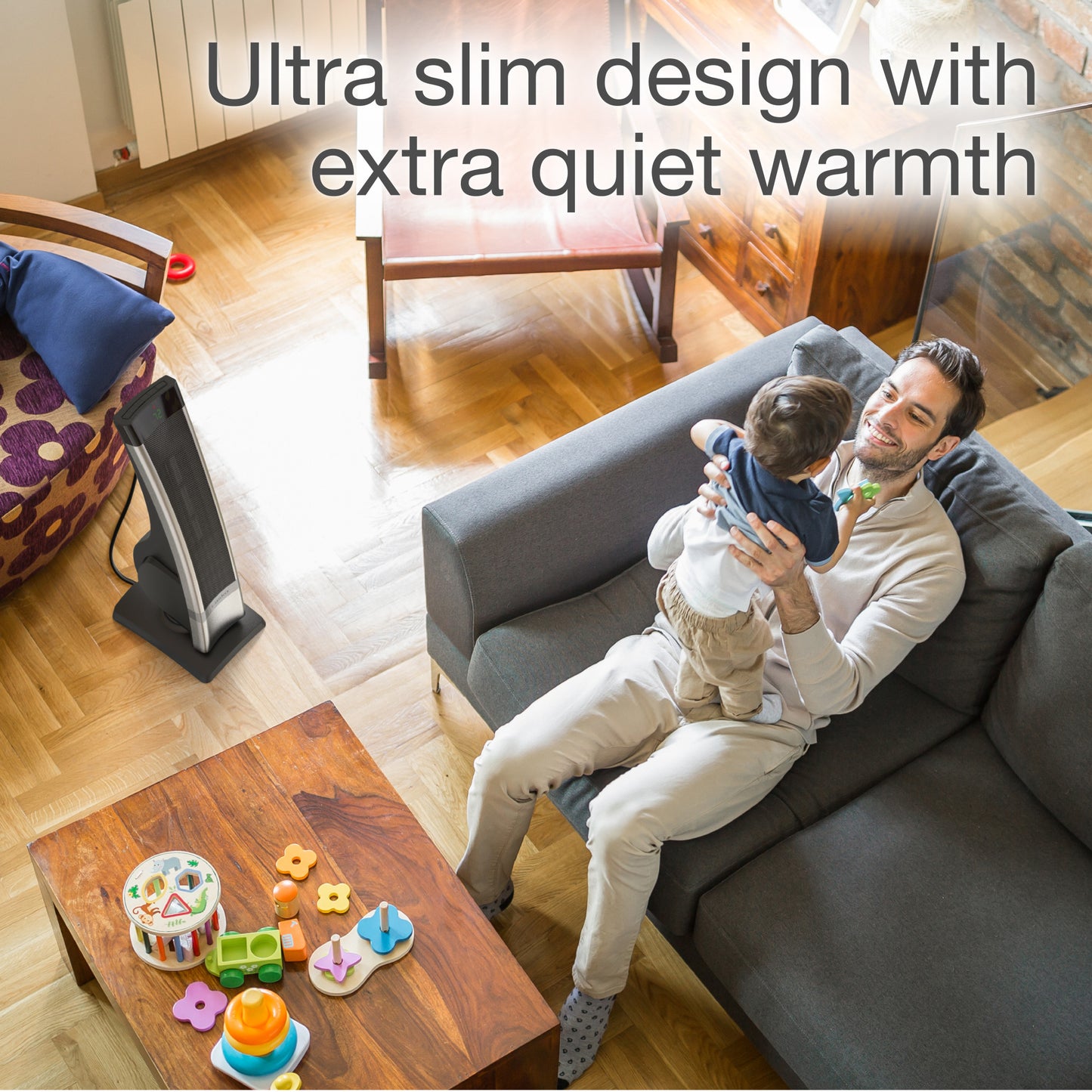 Lasko 1500W Ceramic Tower Space Heater with Timer and Remote Control, CT30711, Silver