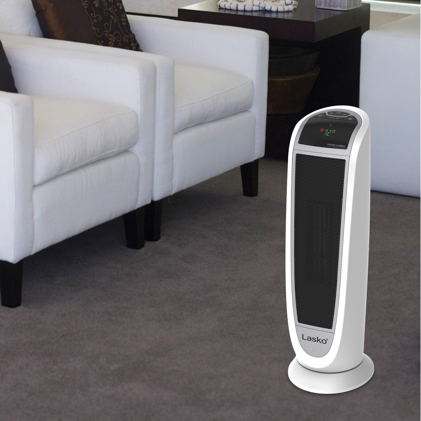 Lasko 1500W Digital Ceramic Tower Space Heater with Remote, 5165, White