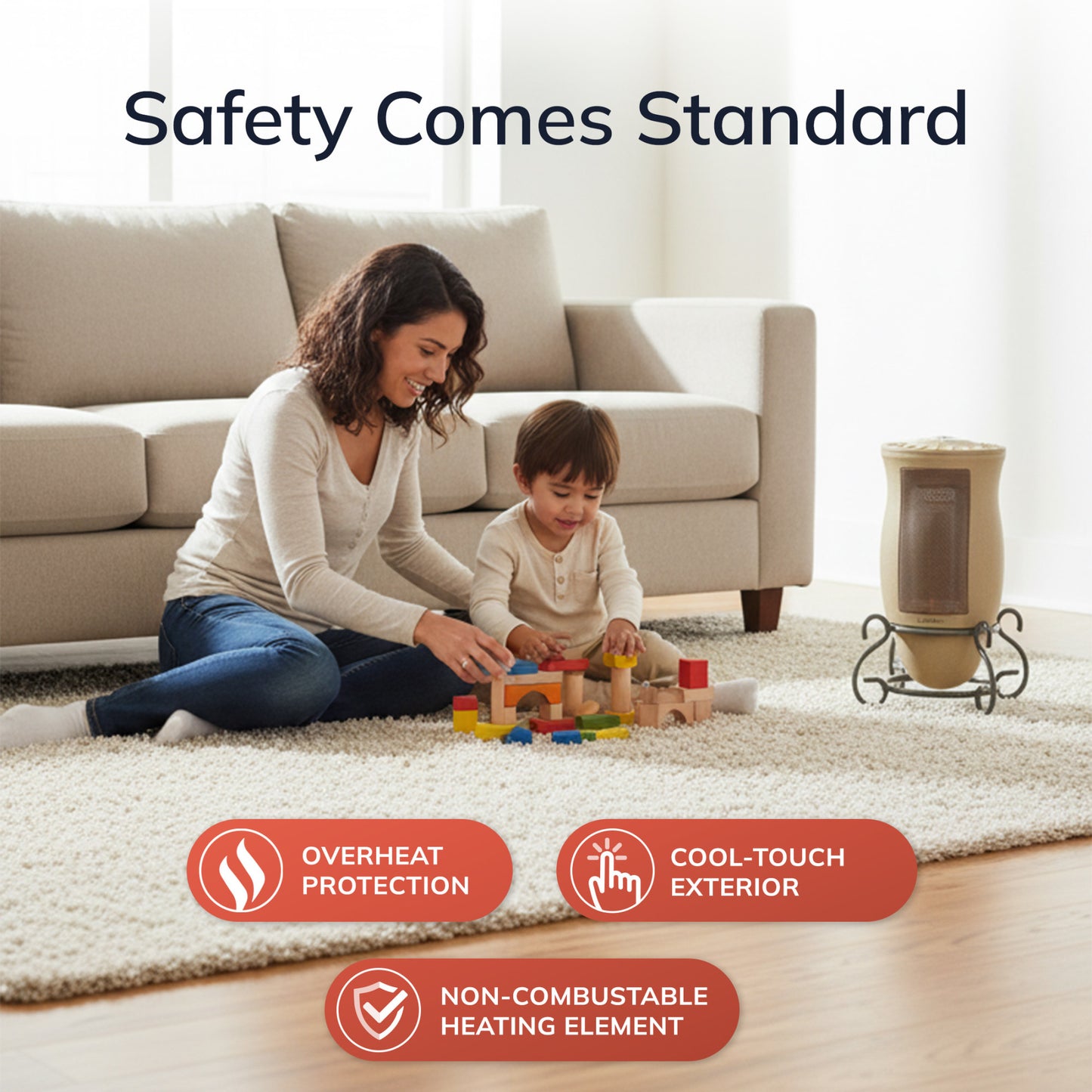 Lasko 1500W Electric Designer Series Ceramic Space Heater with Remote, 6435, Beige