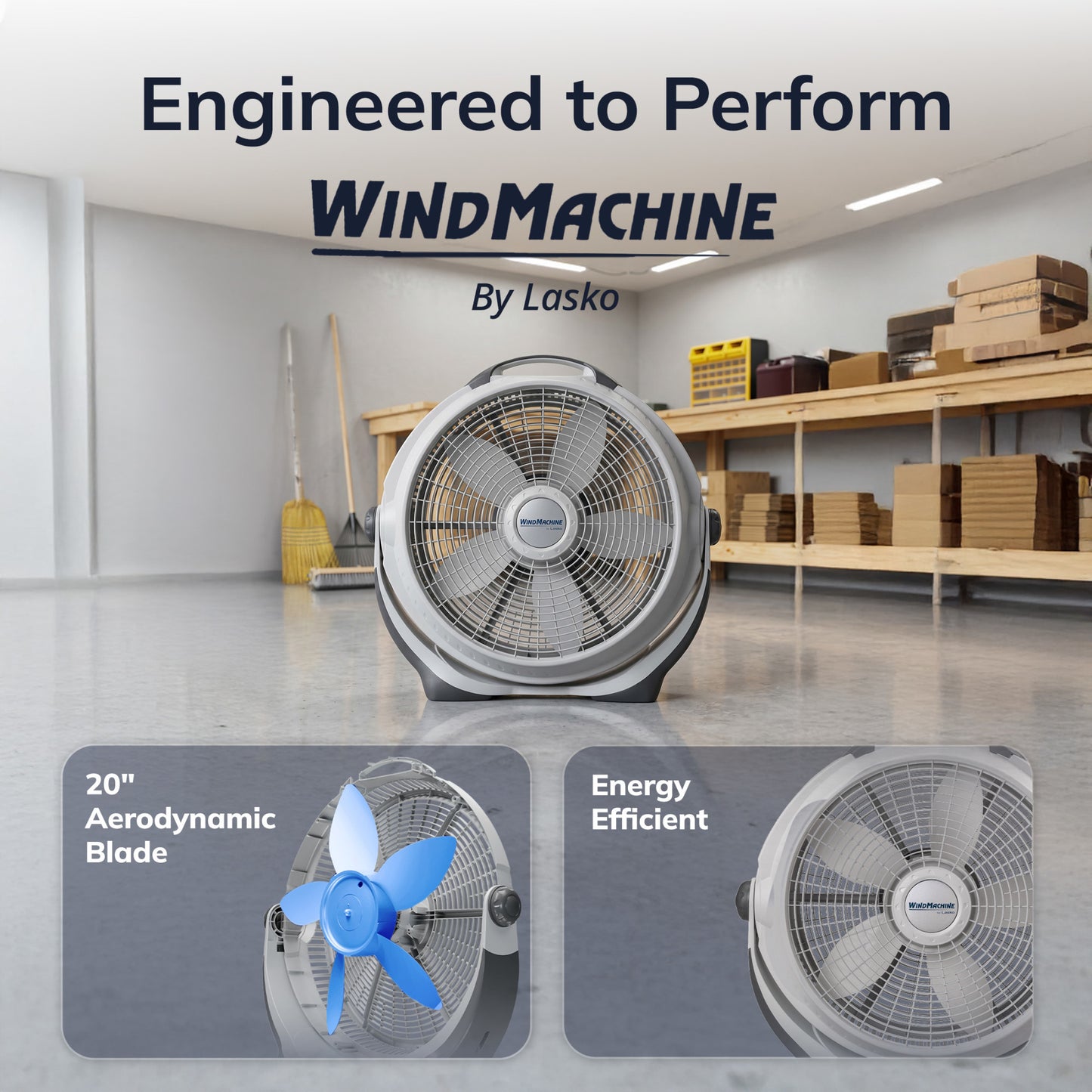 Lasko Wind Machine 20" Air Circulator Fan: 3-Speed, Pivoting, Gray