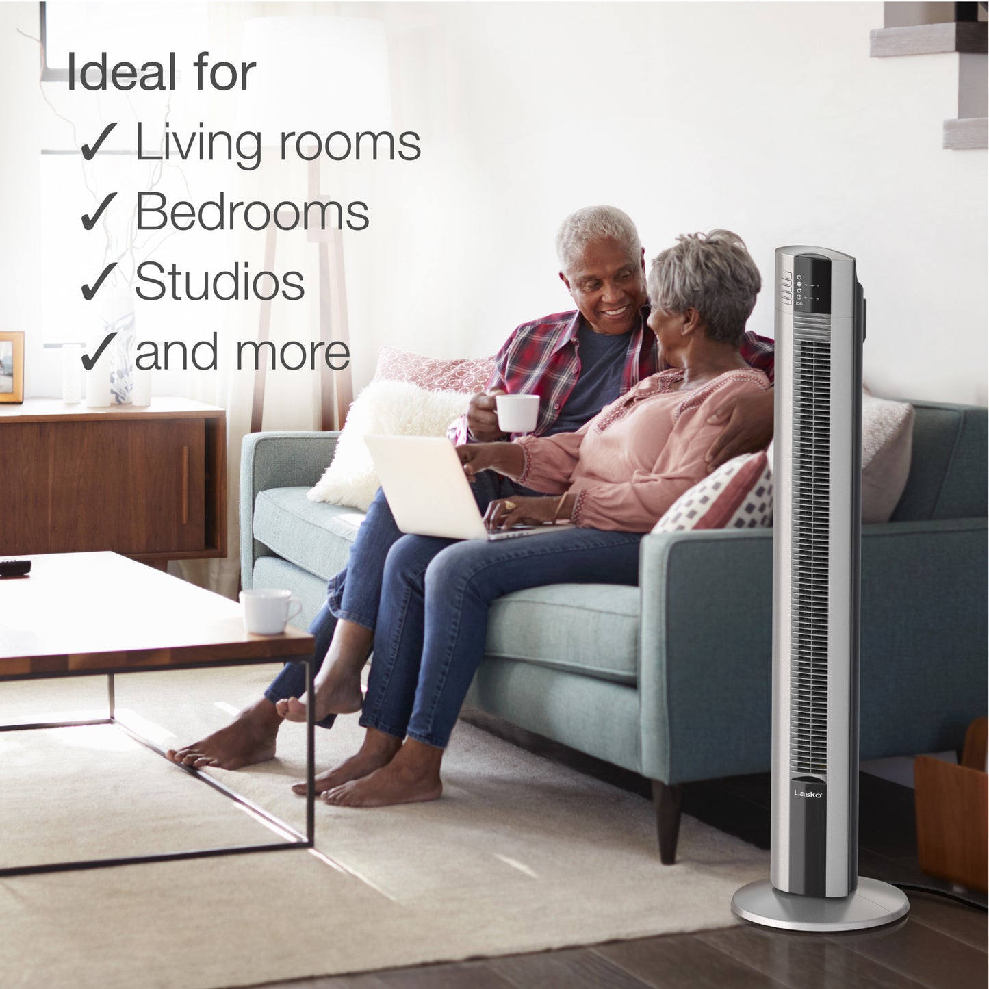 Lasko 48" Oscillating Tower Fan with Fresh Air Ionizer and Remote Control, T48310, Gray