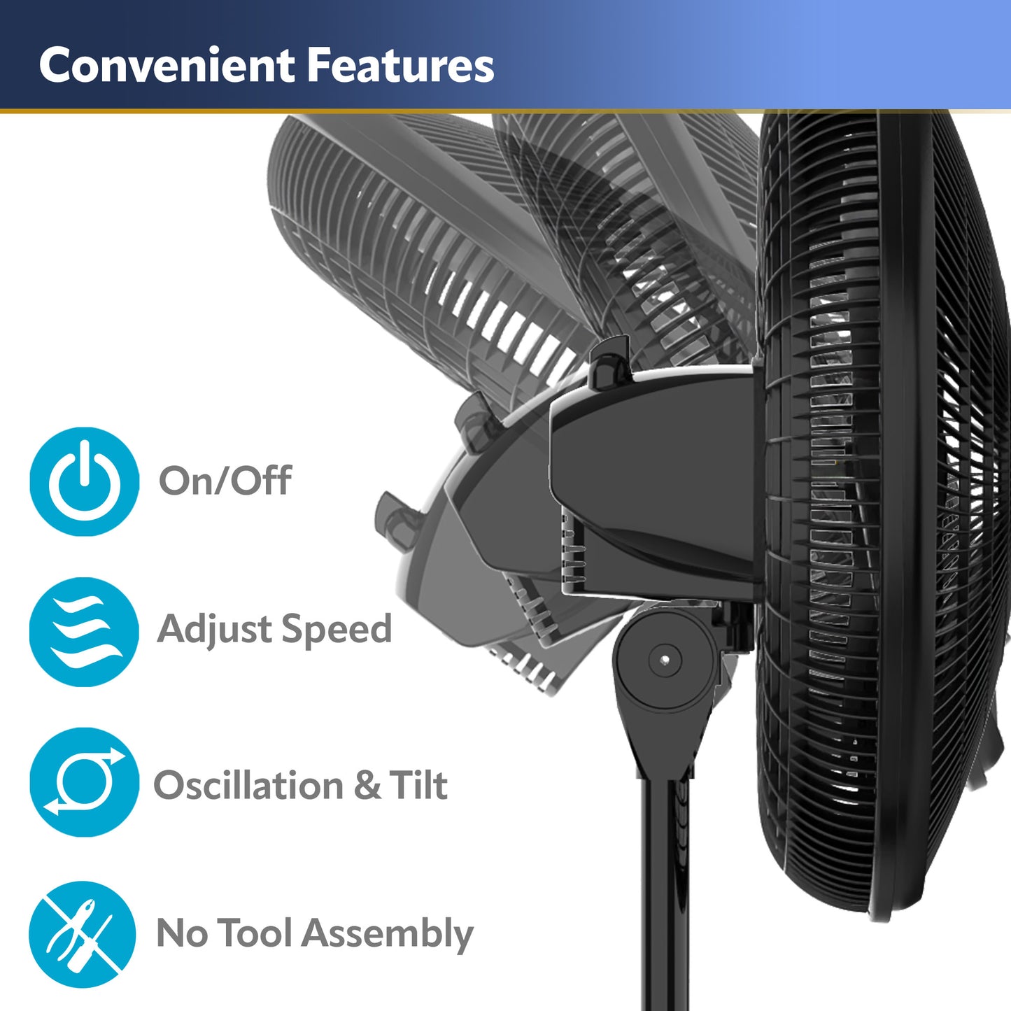 Lasko S16500 16" Oscillating Adjustable Pedestal Fan with 3 Speeds