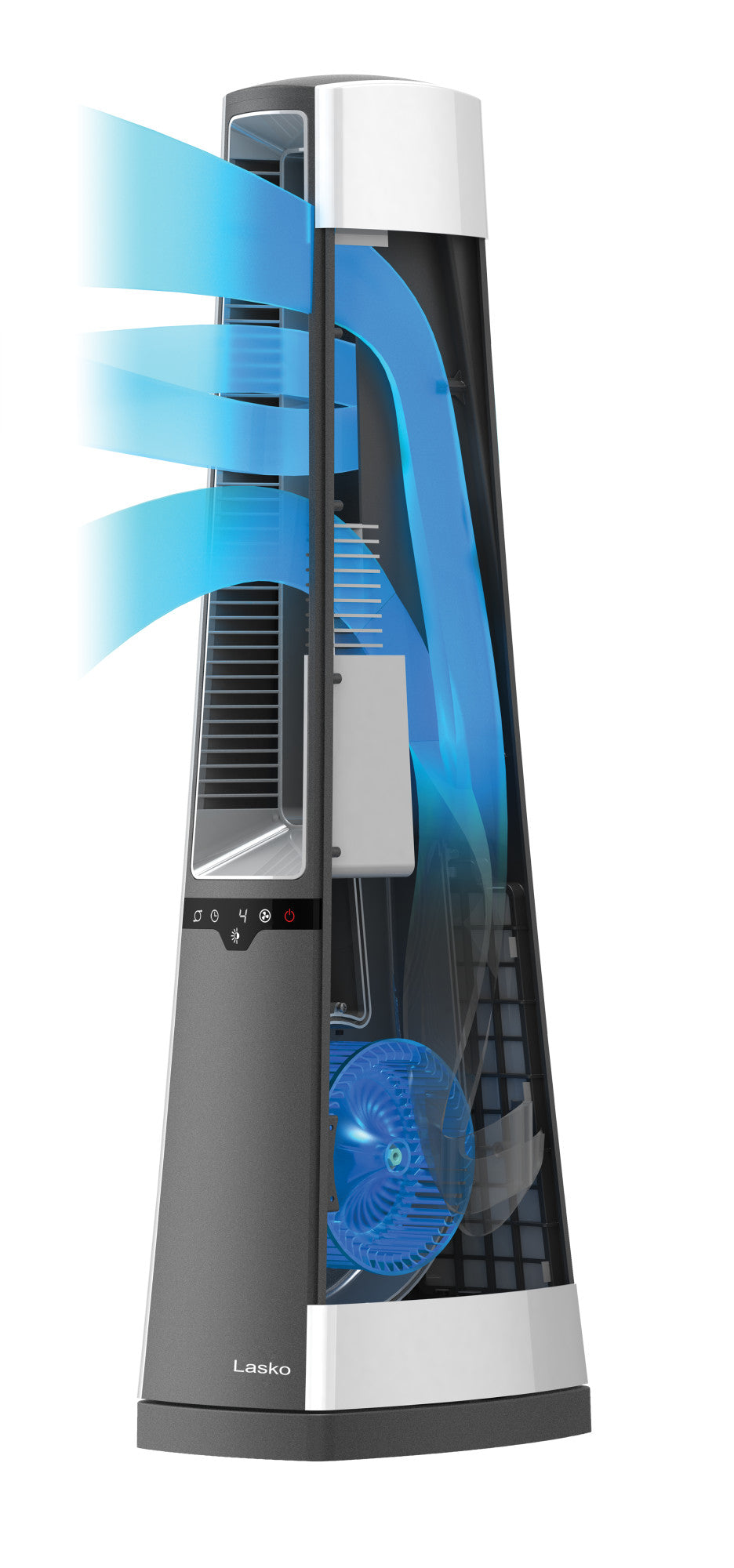 Lasko 4-Speed Oscillating Bladeless Tower Fan with Remote Control, AC615, Gray