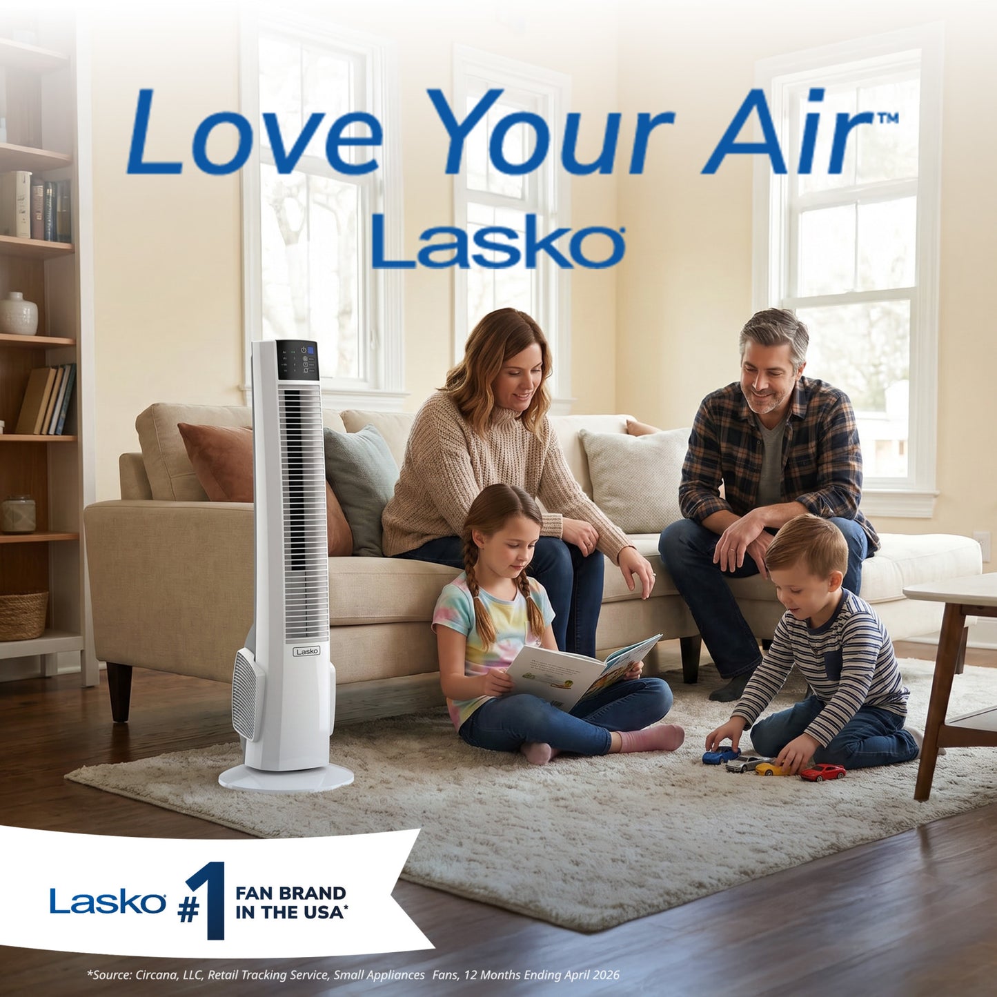 Lasko 38" Hybrid Tower Fan: Oscillating, 4-Speed, Remote, Timer, White