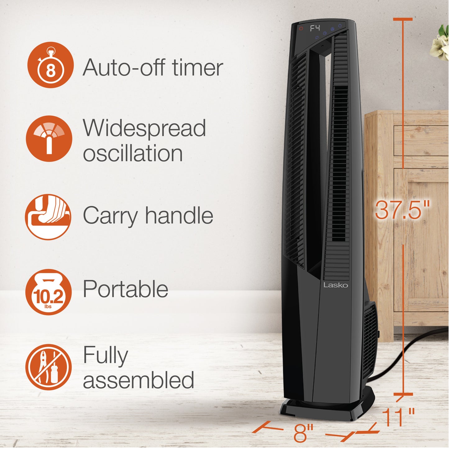 Lasko 1500W Electric Oscillating All Season Tower Fan and Space Heater with Remote, FHV801, Black