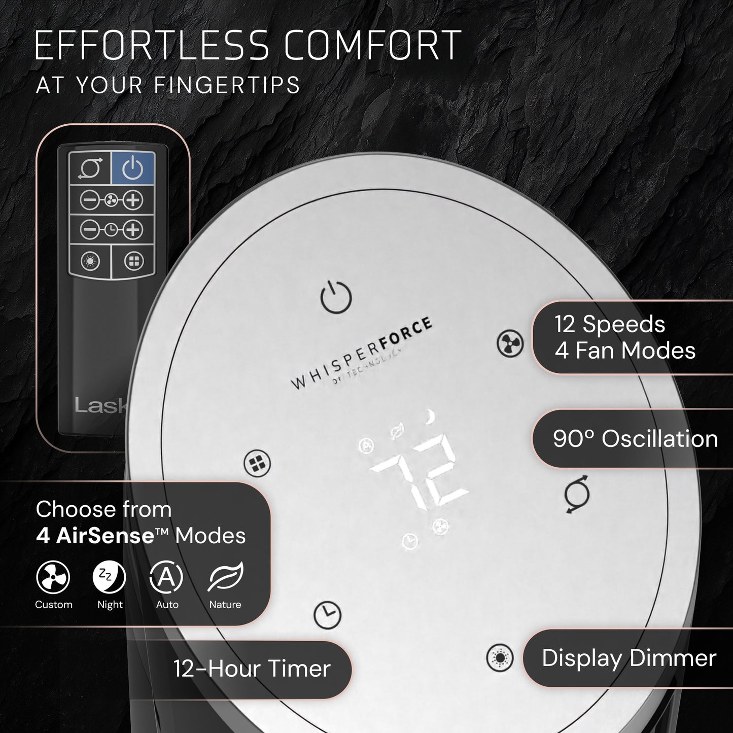 Lasko Ascend 36" DC Tower Fan: Oscillating, 12-Speed, Remote, Timer, Black