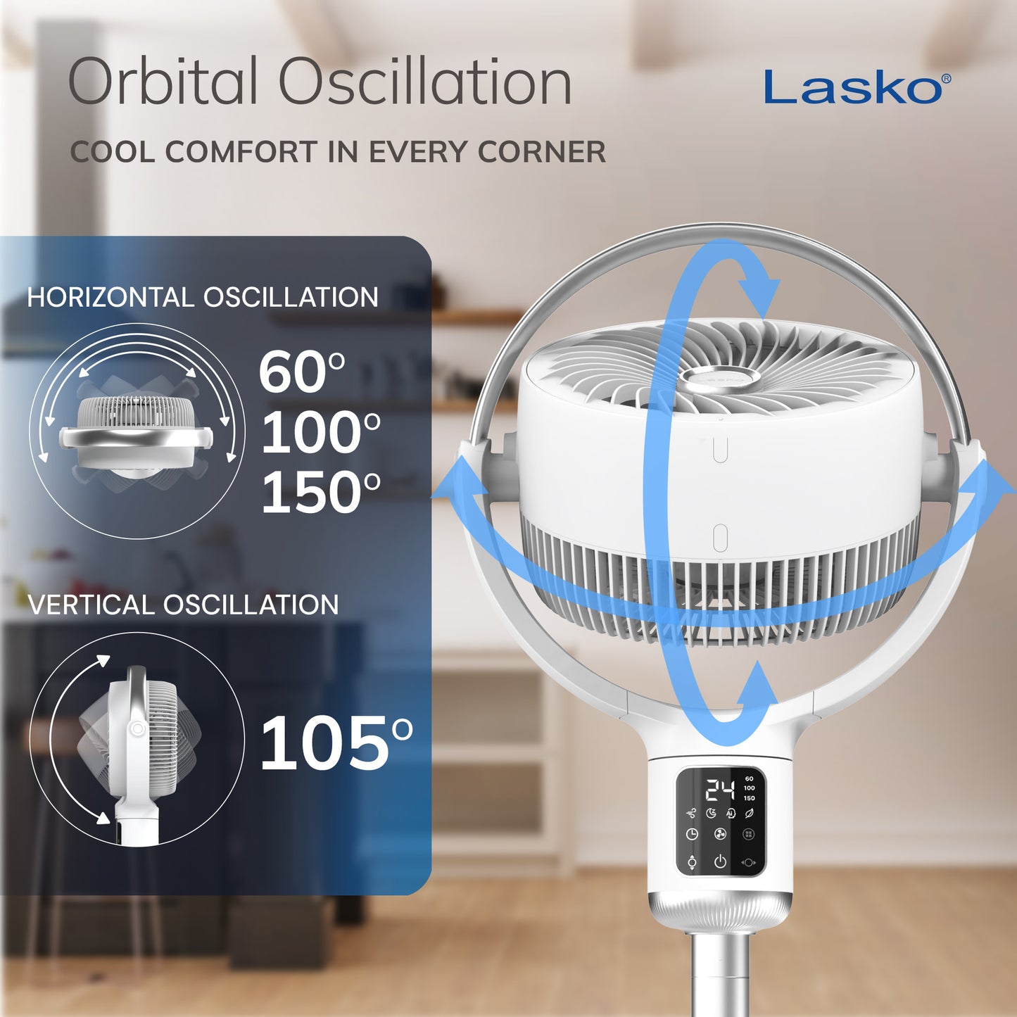 Lasko WhisperForce™ 24-speed DC Motor Pedestal Fan with Remote & Timer (white, model APDC301)