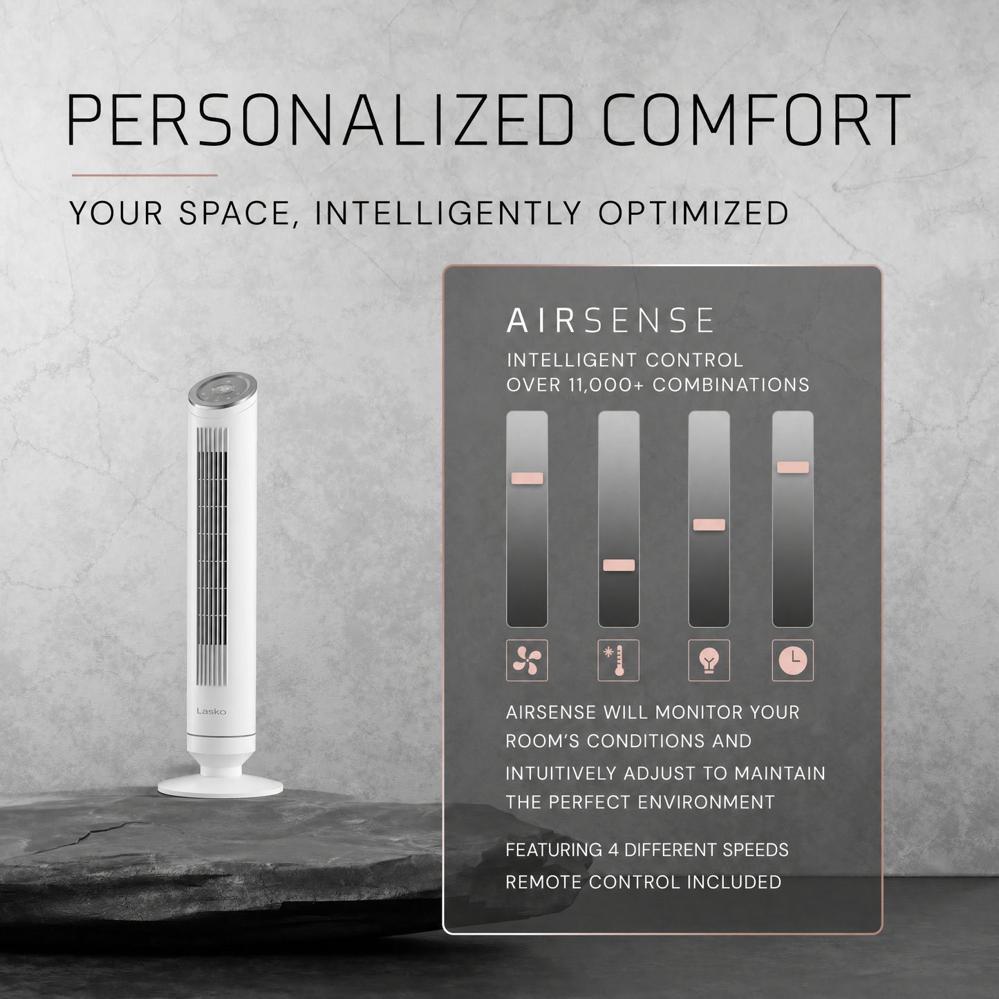 Lasko Ascend 36" Tower Fan: Oscillating, 4-Speed, Remote, Timer, White
