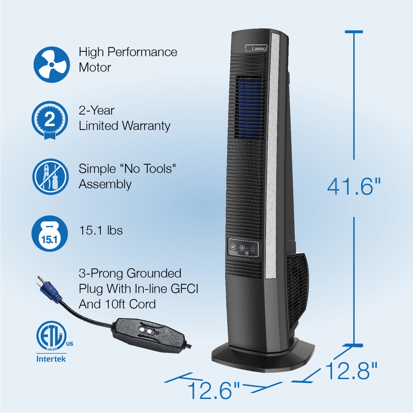 Lasko 42" Outdoor Tower Fan with Bluetooth Technology, YF200, Black